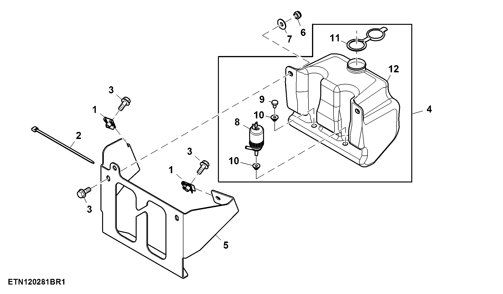 Reservoir, Windshield Washer, Low Profile Cab