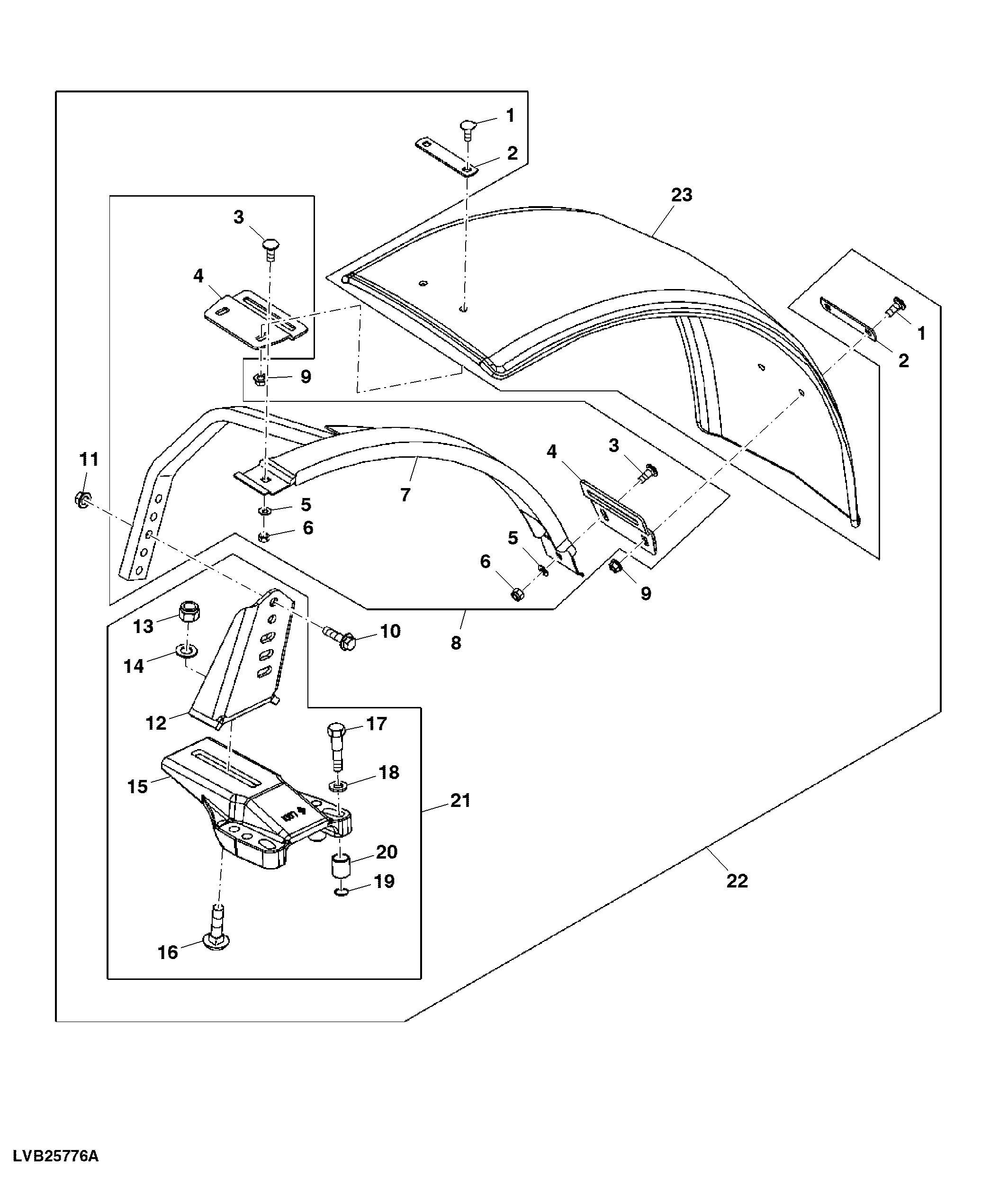 Front Fender Mounting Brackets and Hardware W/O Loader, Attachment