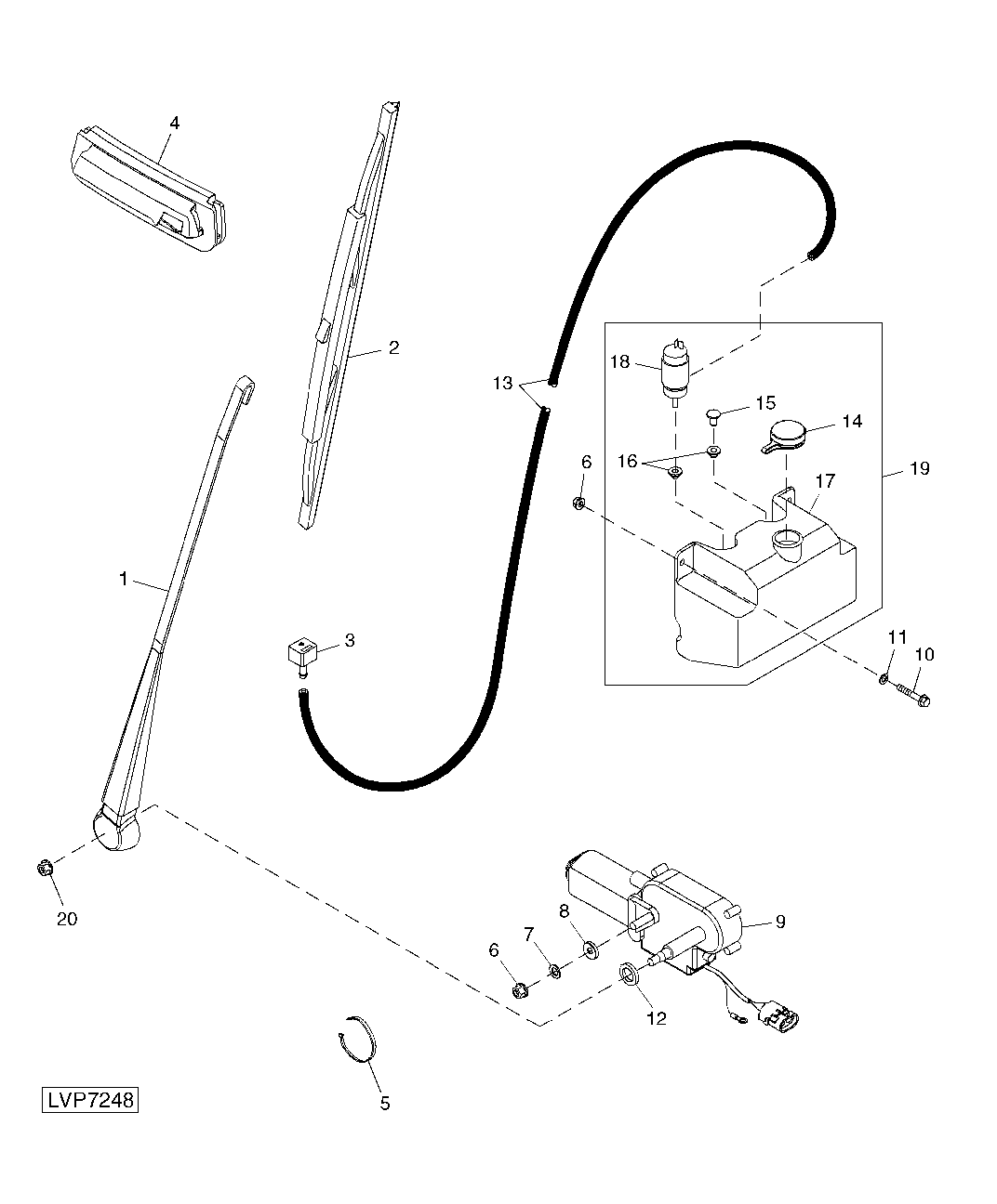 FRONT WINDSHIELD WASHER SYSTEM WITH RESERVOIR