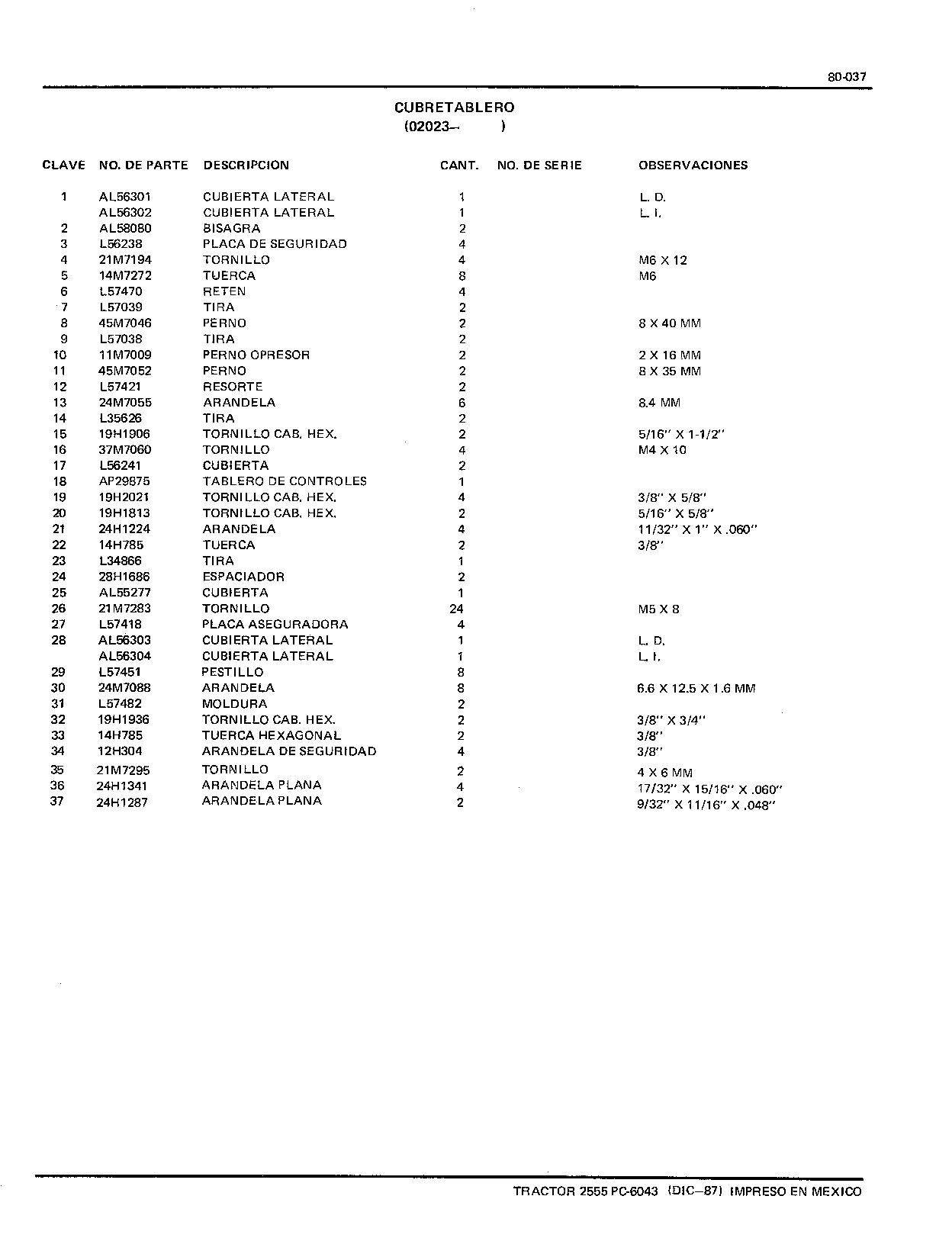 Cubretablero (Continued)