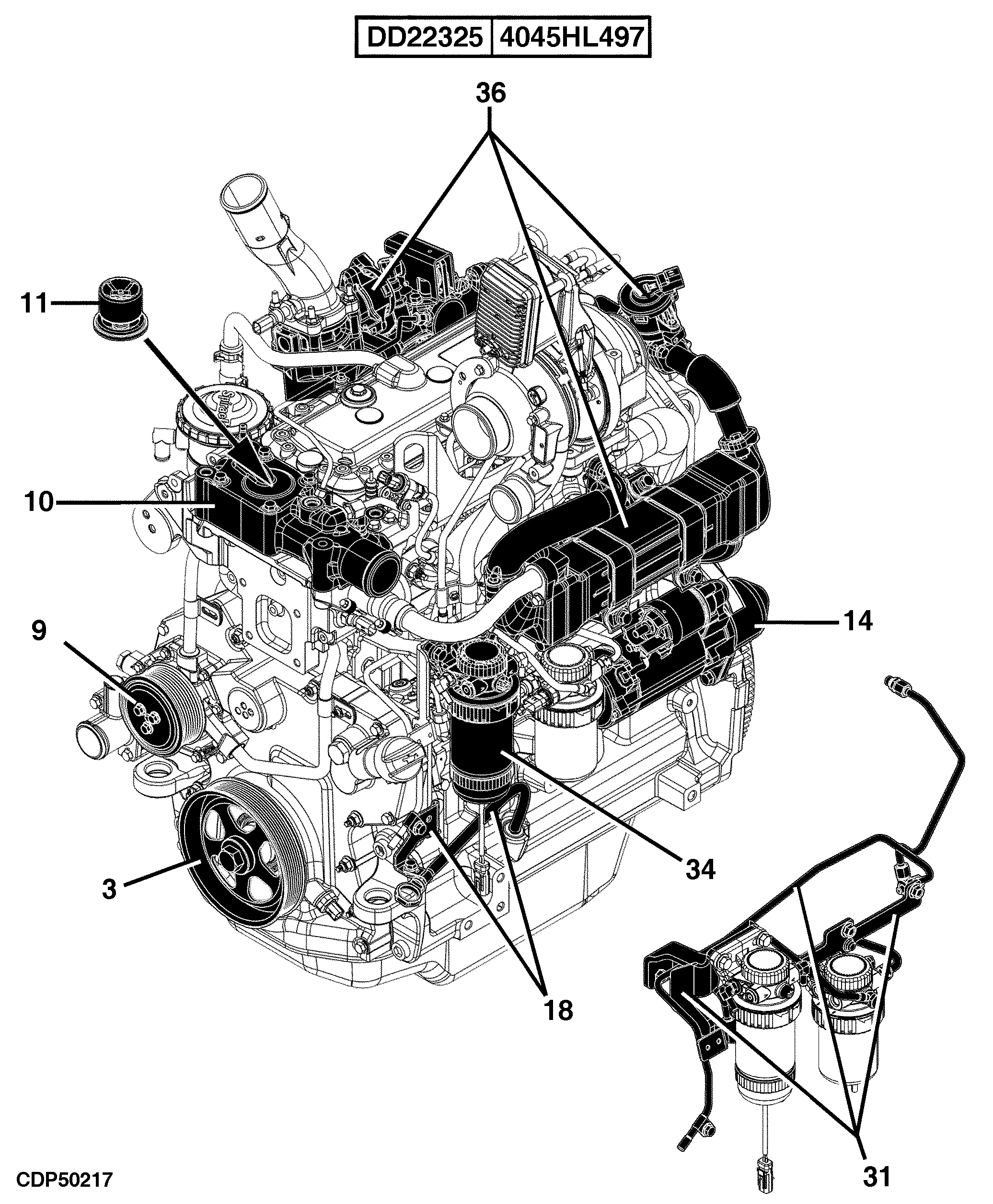 24 Engine 4045HL497-DD22325-DD22369-PE11448-DD22363-ETN97358-ETN108620-ETN108621-ETN110959-ETN110960-ETN108619-ETN110958-ETN97359-ETN97360