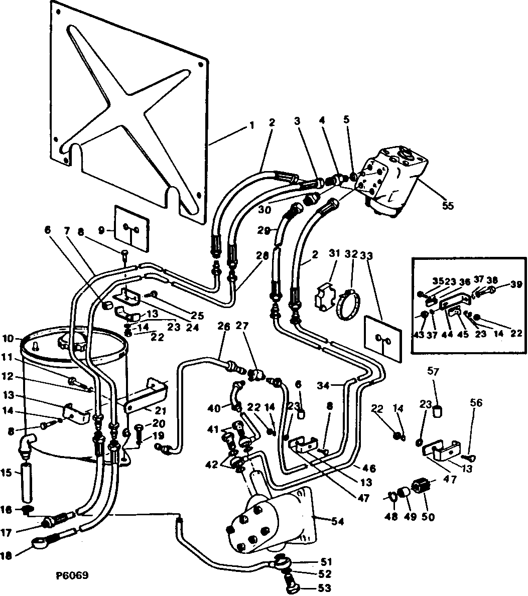 Hydrostatic Steering Pump, Lines and Reservoir