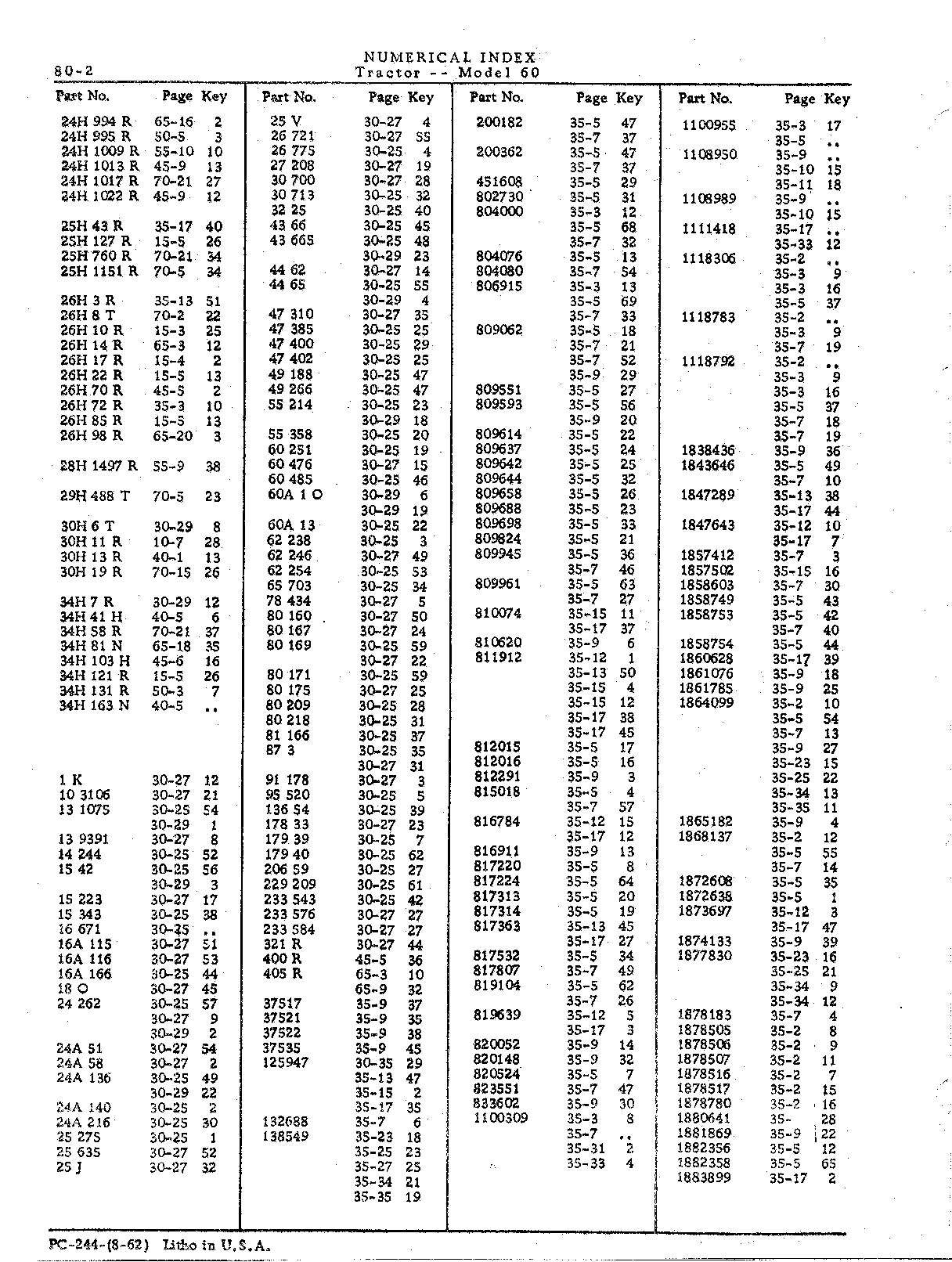Section 80-Numerical Index (Continued)