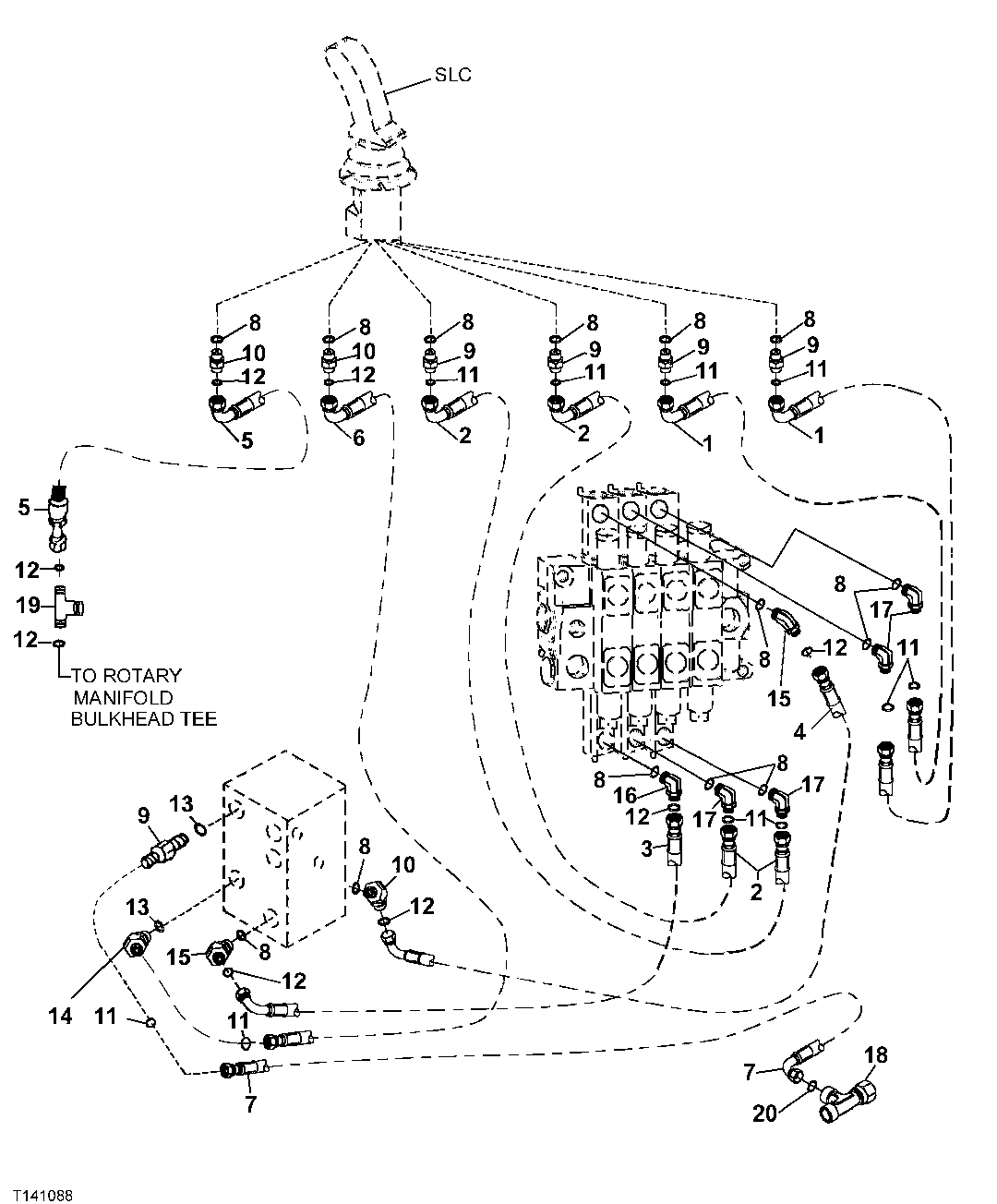 GRAPPLE ROTATE PILOT VALVE HYDRAULIC LINES (DF) (TC) (SN 580171-586336)