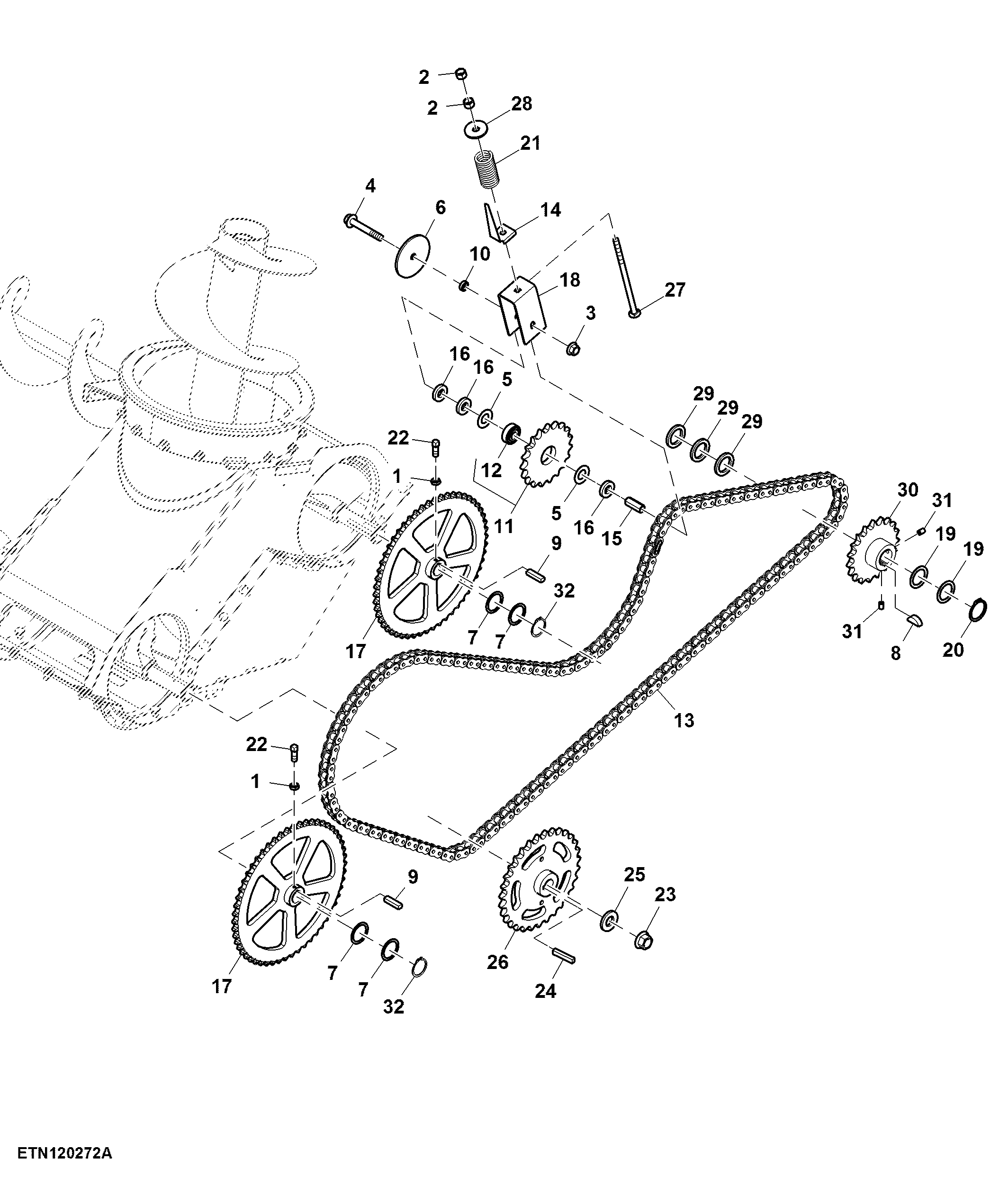 Unloading Auger Chain Drive, Rice, Corn and Grass, 3.2 bps