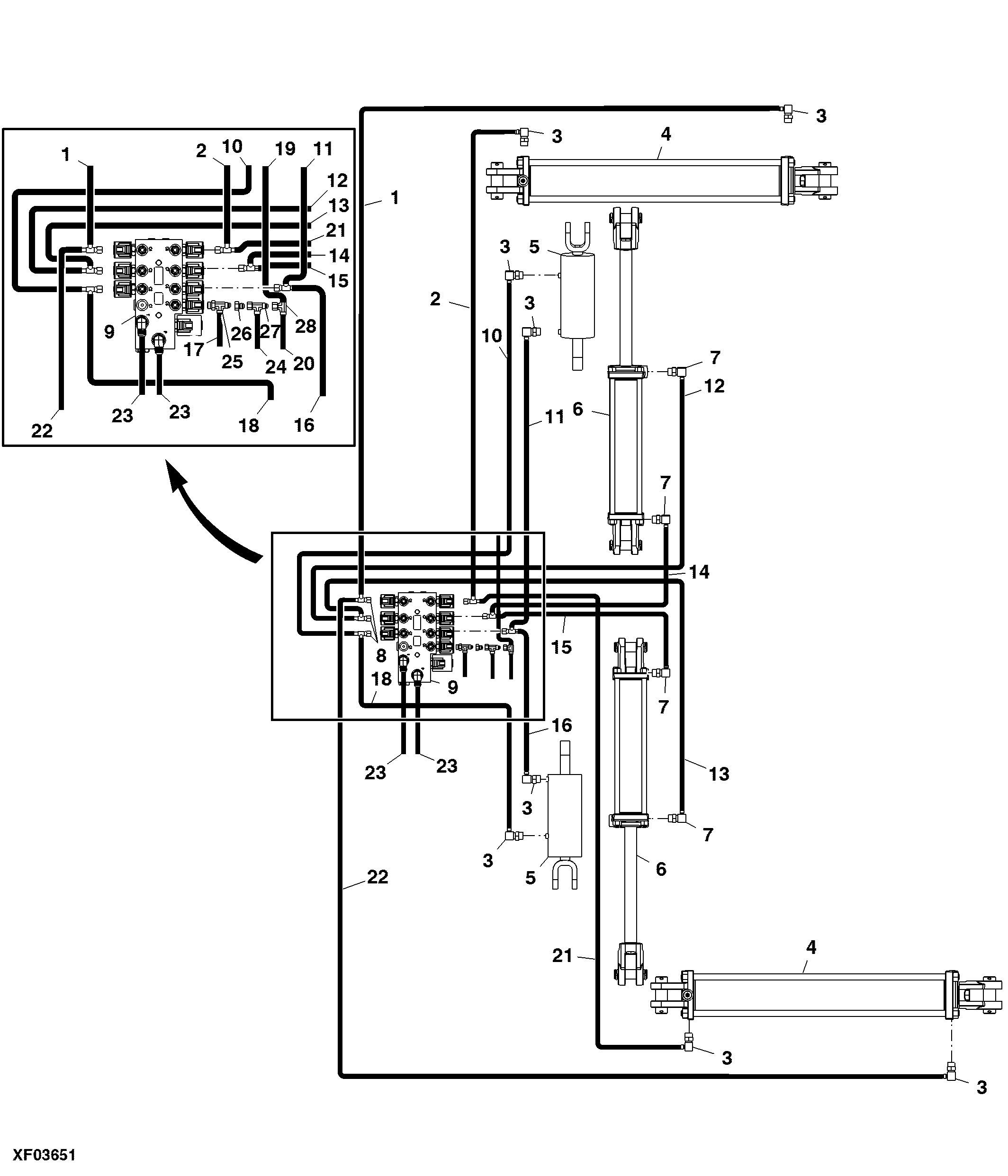 Cylinders, Fittings and Hose Layout, Side Fold Hydraulics