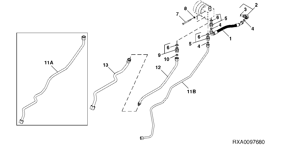 STEERING FLOWMETER SENSOR MOUNTING BRACKET AND UPPER OIL LINES