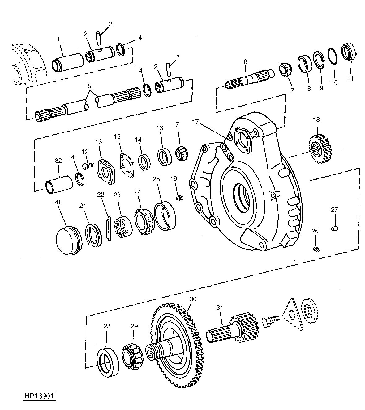 FINAL DRIVE PINION SHAFT, INNER HOUSING, GEARS AND BEARINGS (PLANETARY)