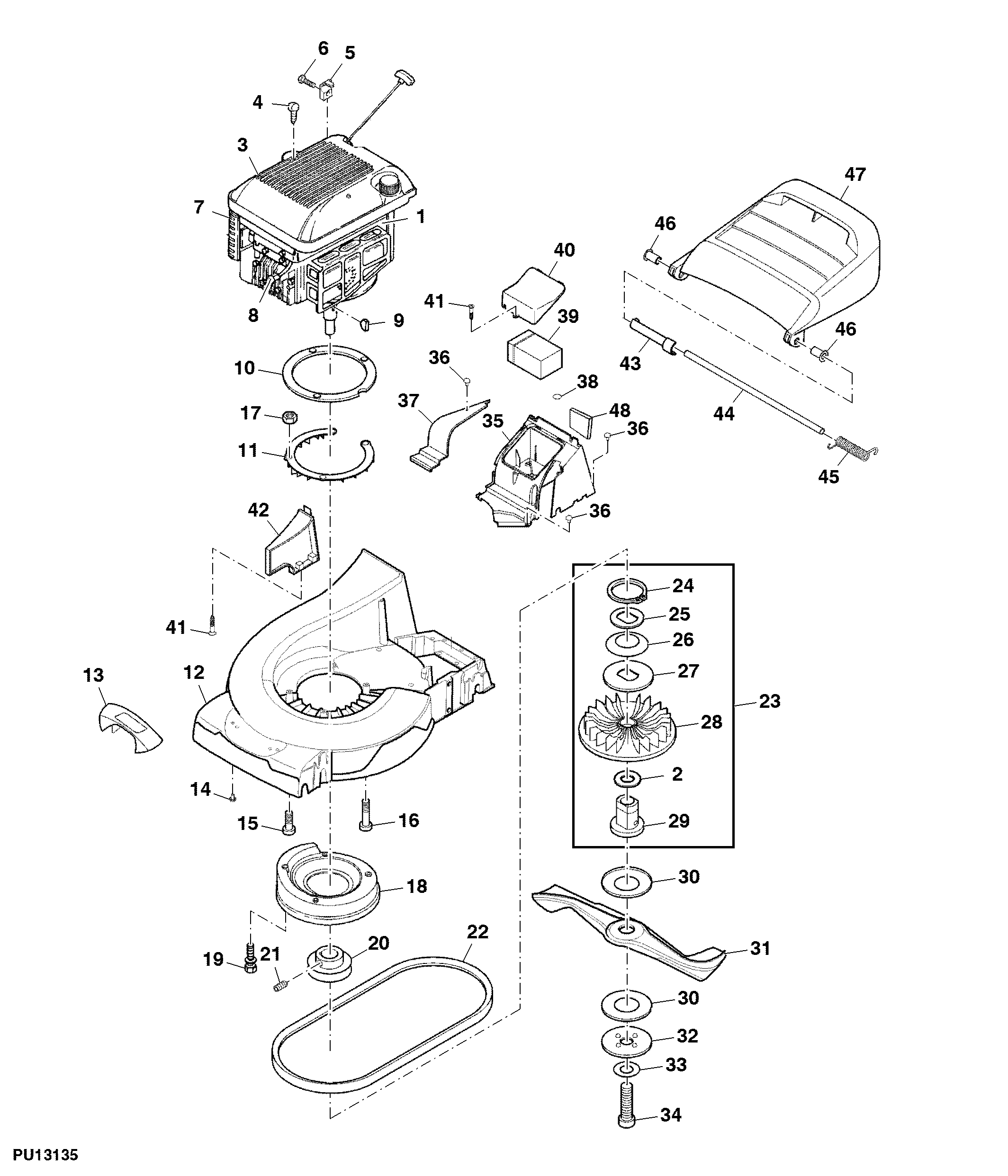 Housing, Engine / Fan / Mower Deck / Discharge / Battery