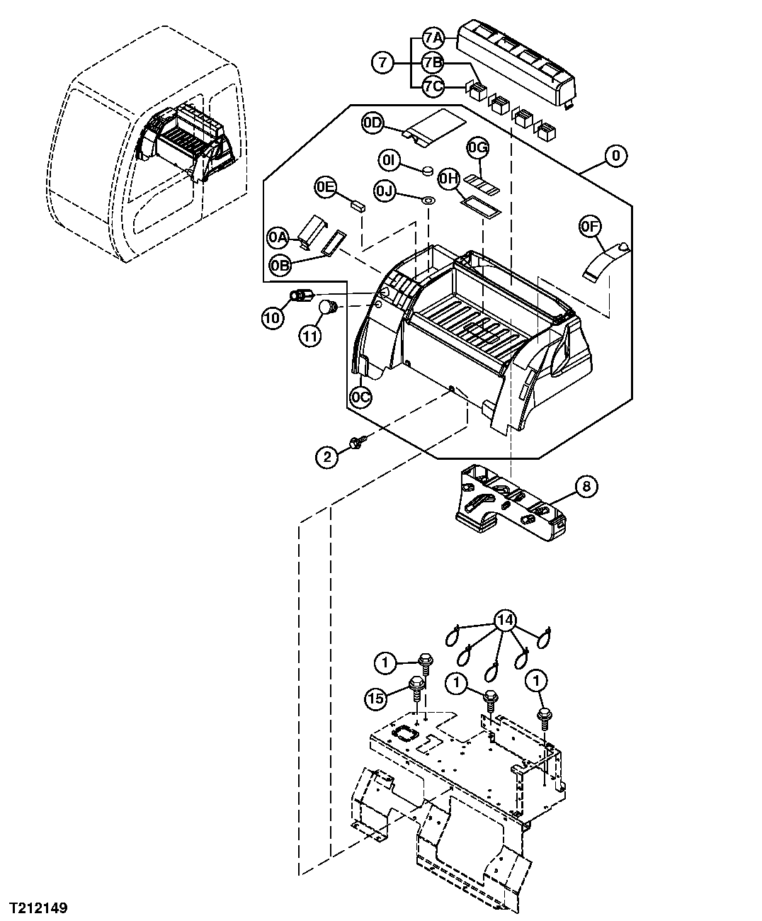 CAB REAR CONSOLE COVER, POWER SUPPLY, AND AIR DIFFUSER
