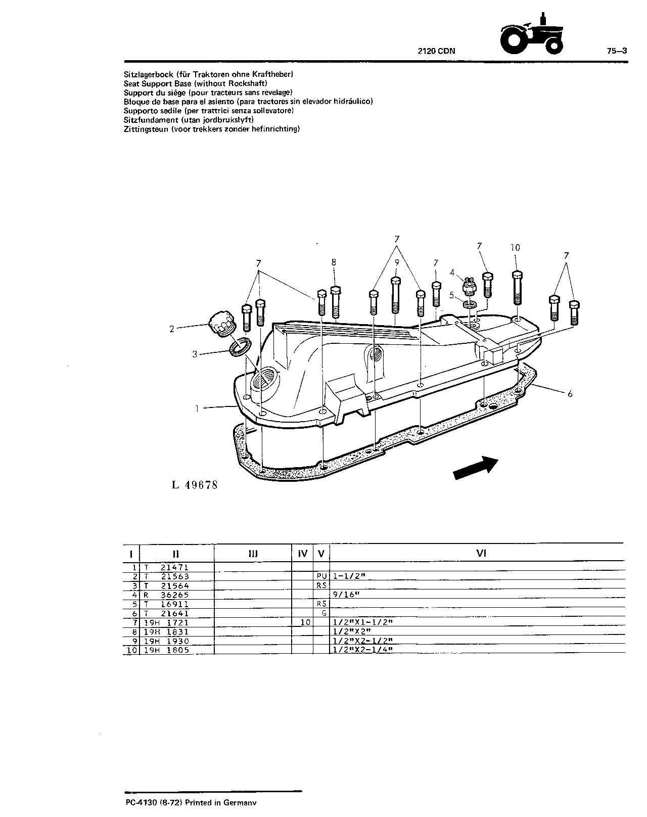 Seat Support (without Rockshaft)