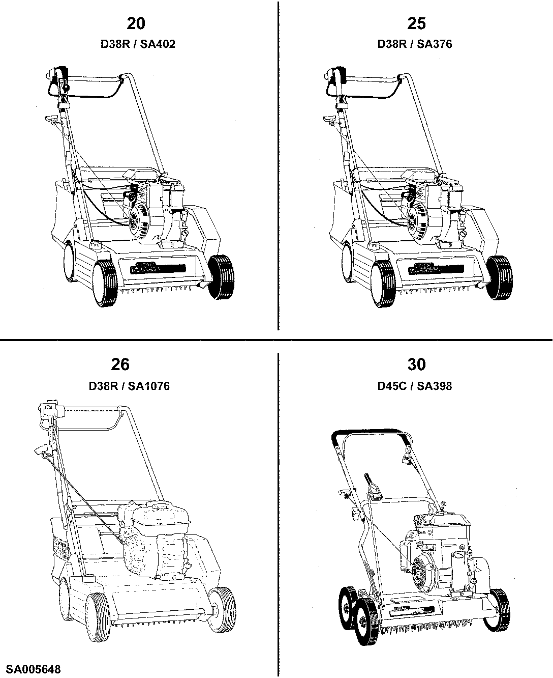 Scarifiers, Electric Motor / 4-Cycle Engine, SA376, SA398, SA402, SA1076