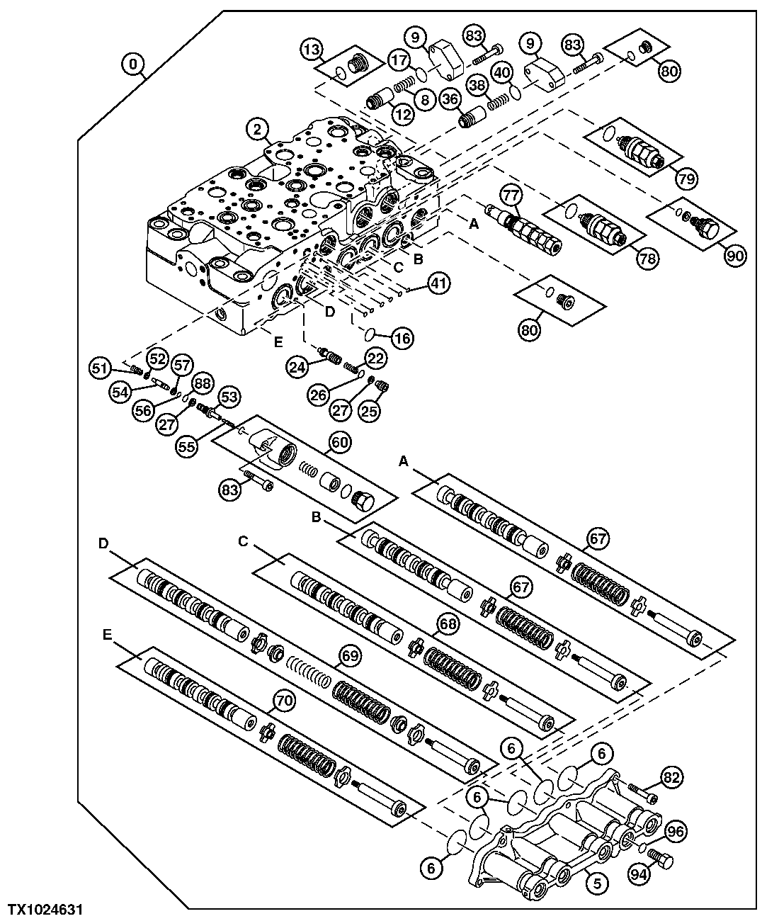 Control Valve Body and Spools (5 Spool Side)