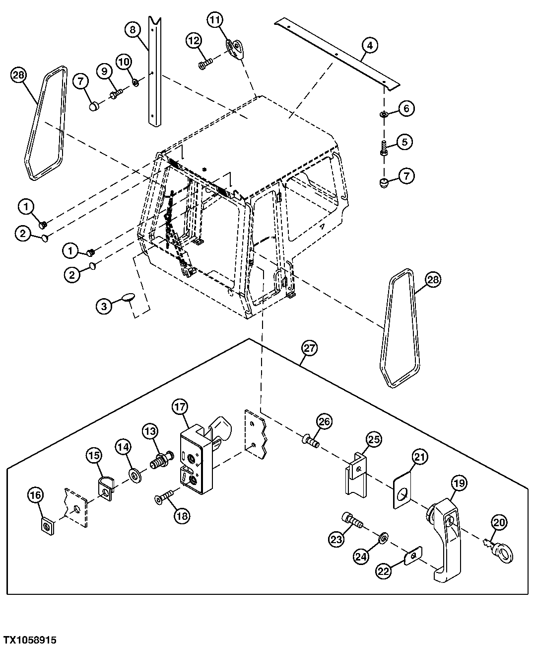 Cab Door Locks, Brackets, and Side Window Sealing Trim