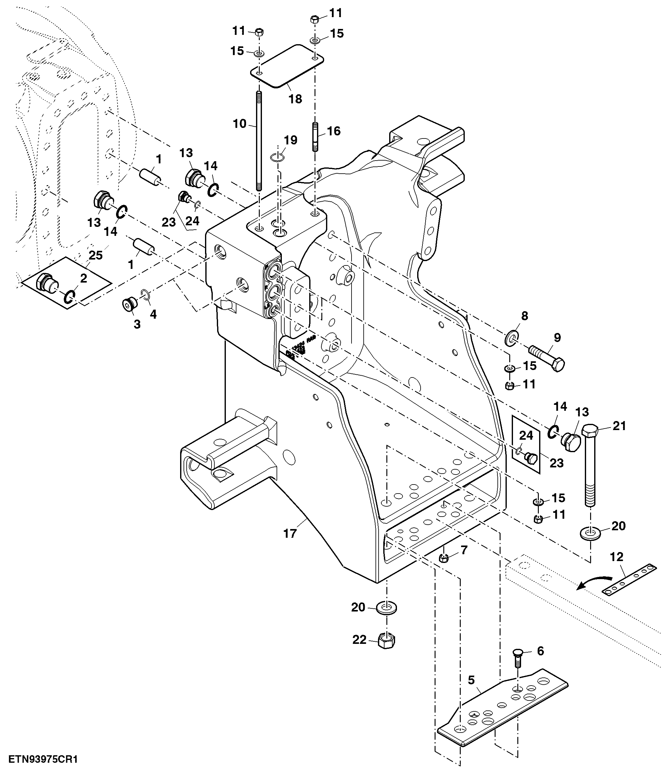 Drawbar Support, Long, 3/4" Rear Coupler, Double Reduction Axle (For Scraper)