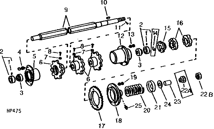 FEEDER HOUSE UPPER SHAFT, SPROCKETS, AND SLIP CLUTCH