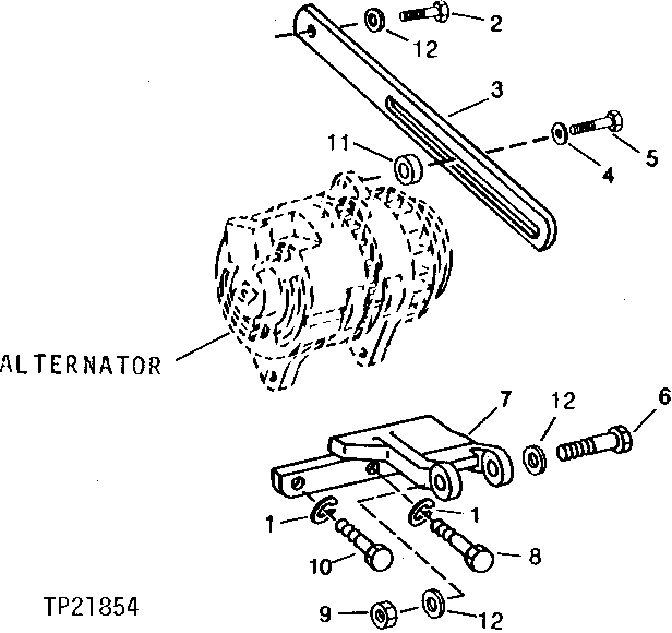Alternator Mounting Bracket and Adjusting Strap (Engine 6076ADW01, 6076ADW02)