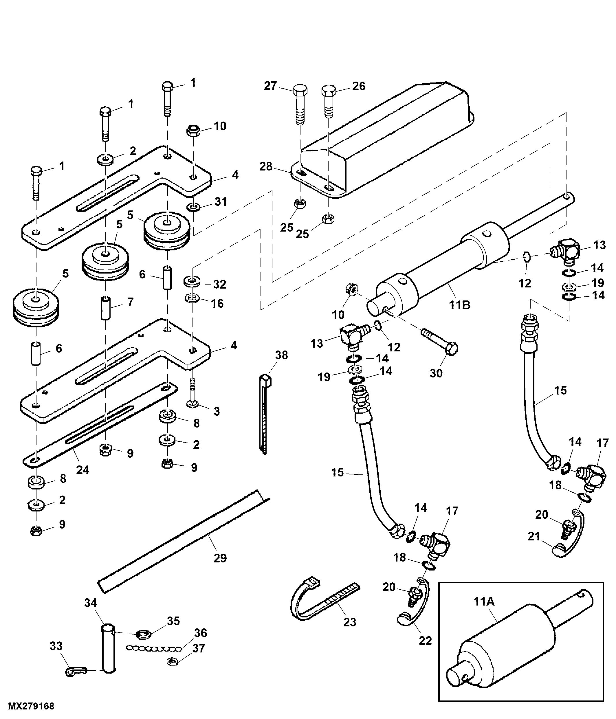 Chute Control, Hydraulic Cylinder and Hoses, Snow Blower
