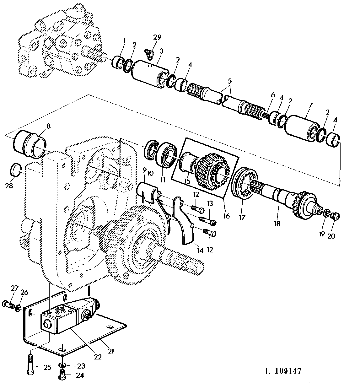 FRONT PTO-DRIVE AND SOLENOID (ROTATES CLOCKWISE-SEEN FROM OP. SEAT)