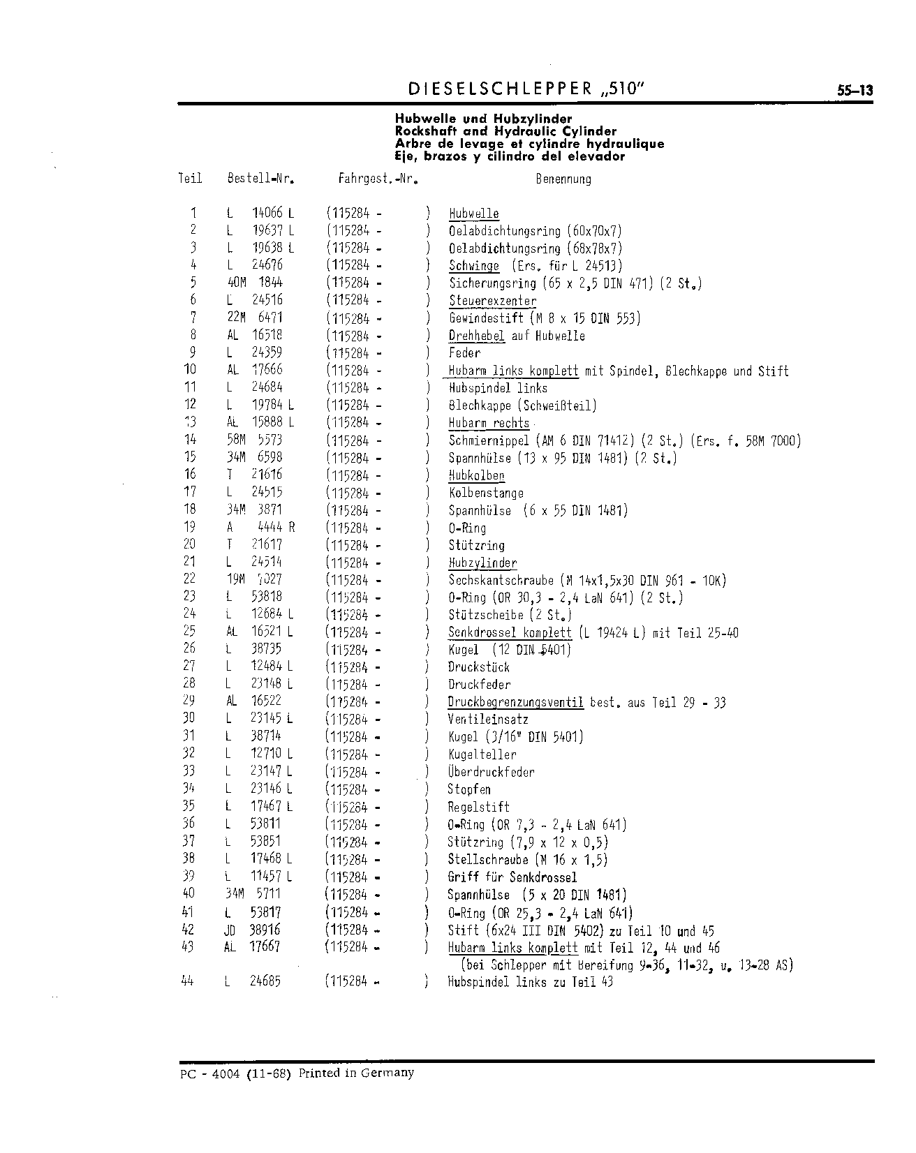 Lift Cylinder (Continued)