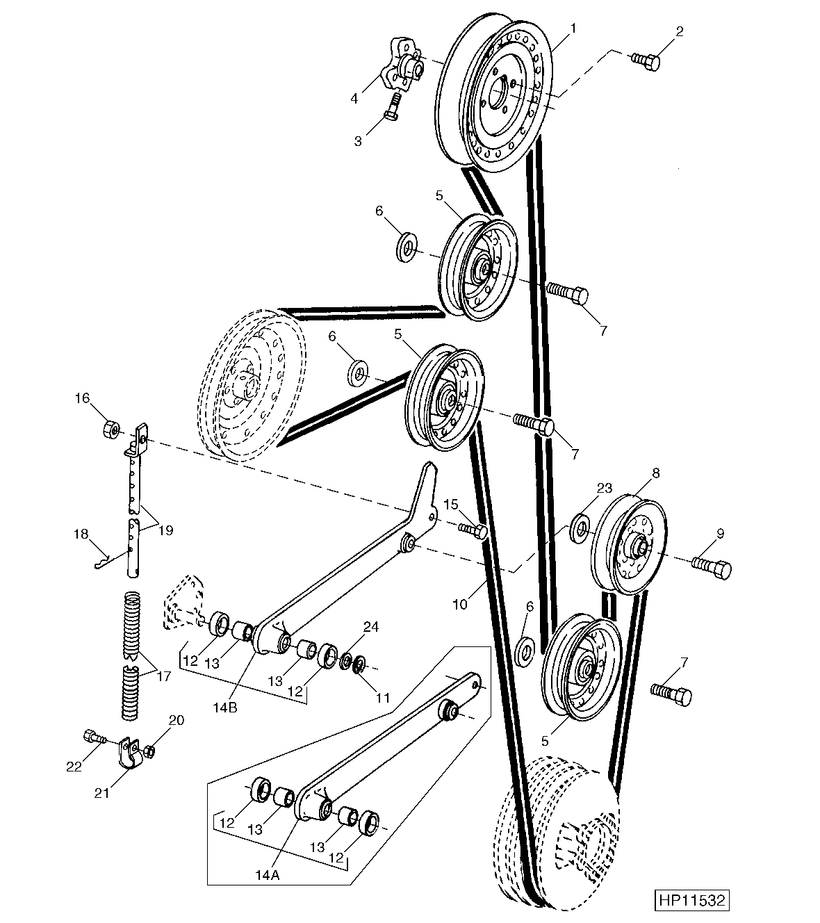 Clean Grain Elevator Drive Tightener and Idler