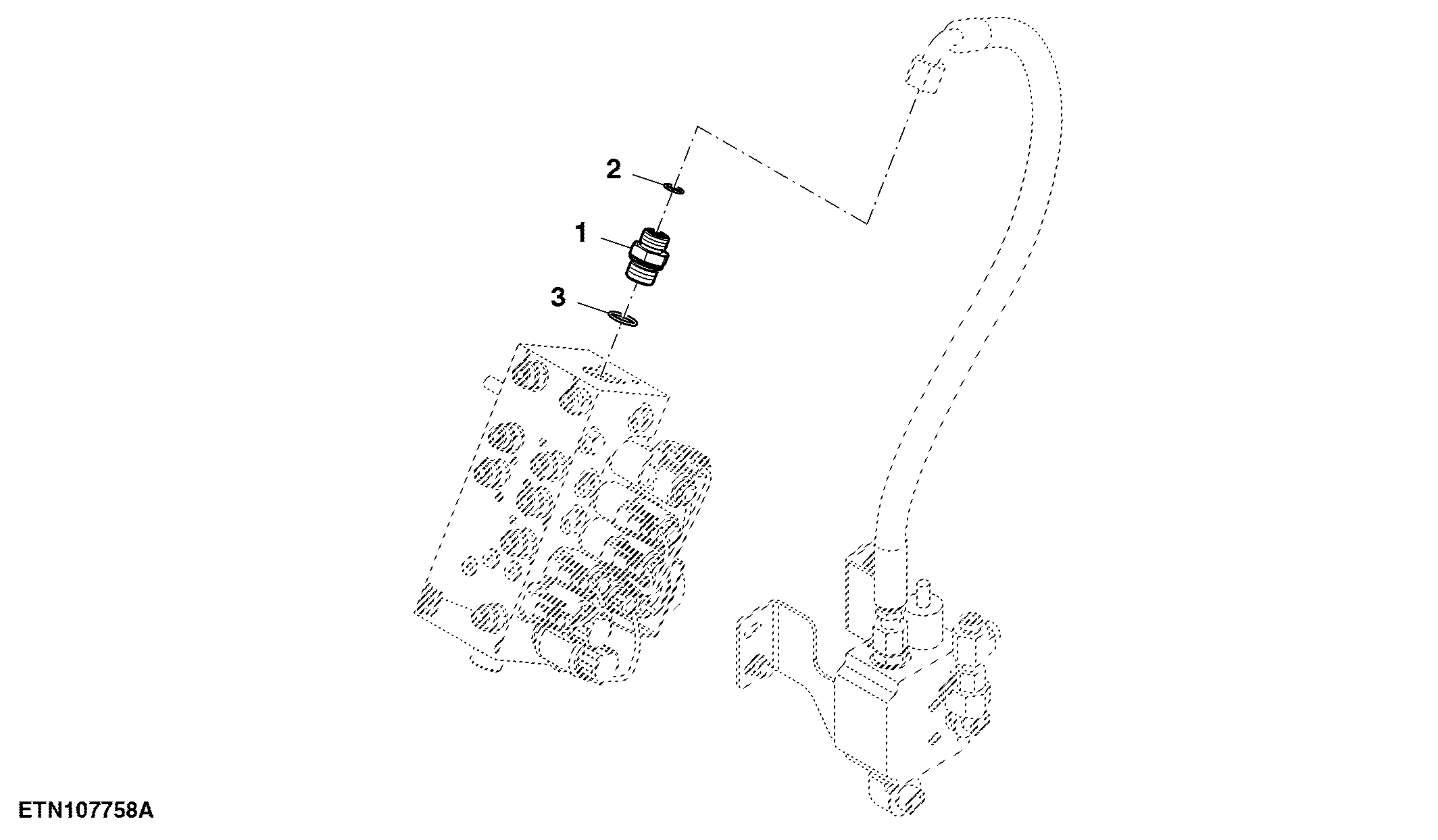 Valve Stack Straight Fitting, W/O Grain Tank Doors (110100 - )