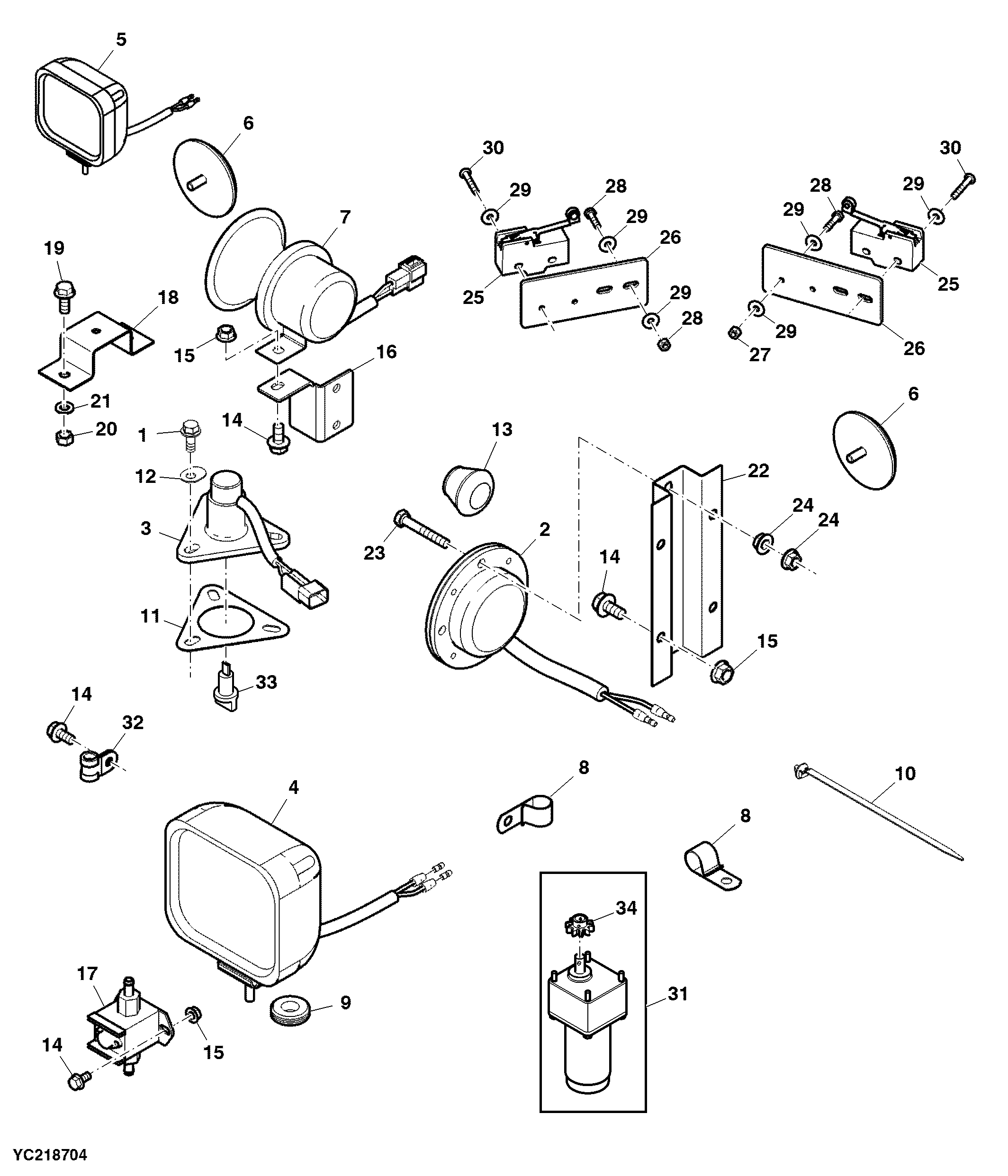 Horn/Lamps, JD3029 Engine Grain Tank Version
