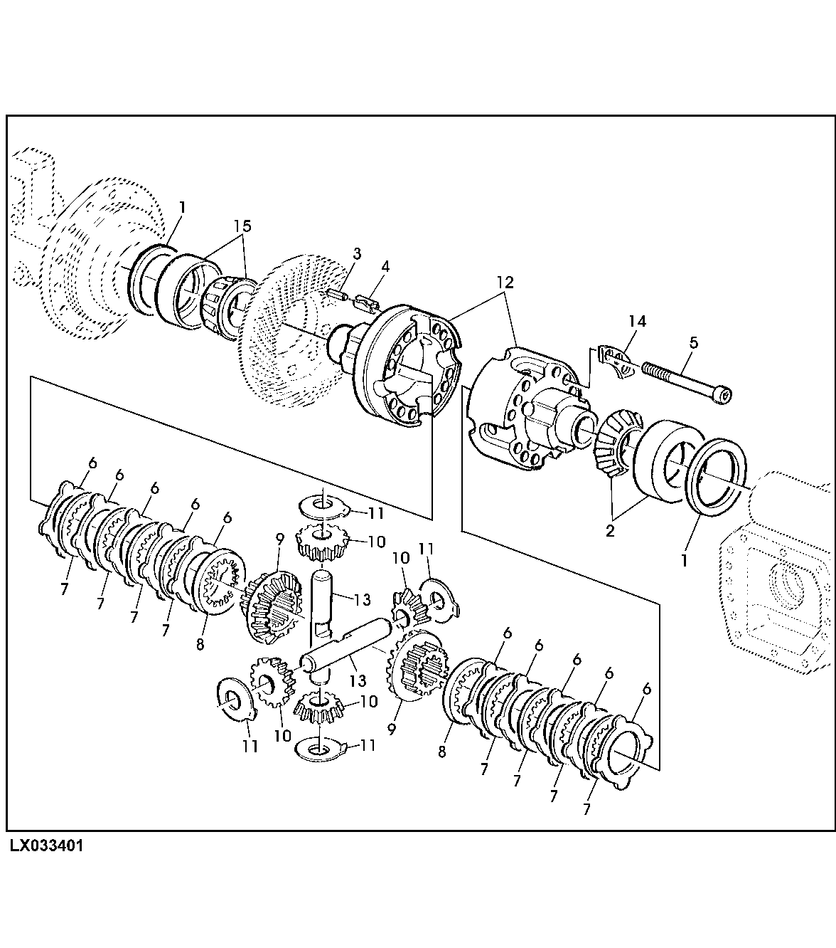MULTIPLE DISK SELF-LOCK. DIFFERENTIAL, MFWD-AXLE AS2045 (WITH FRONT WHEEL BRAKE)