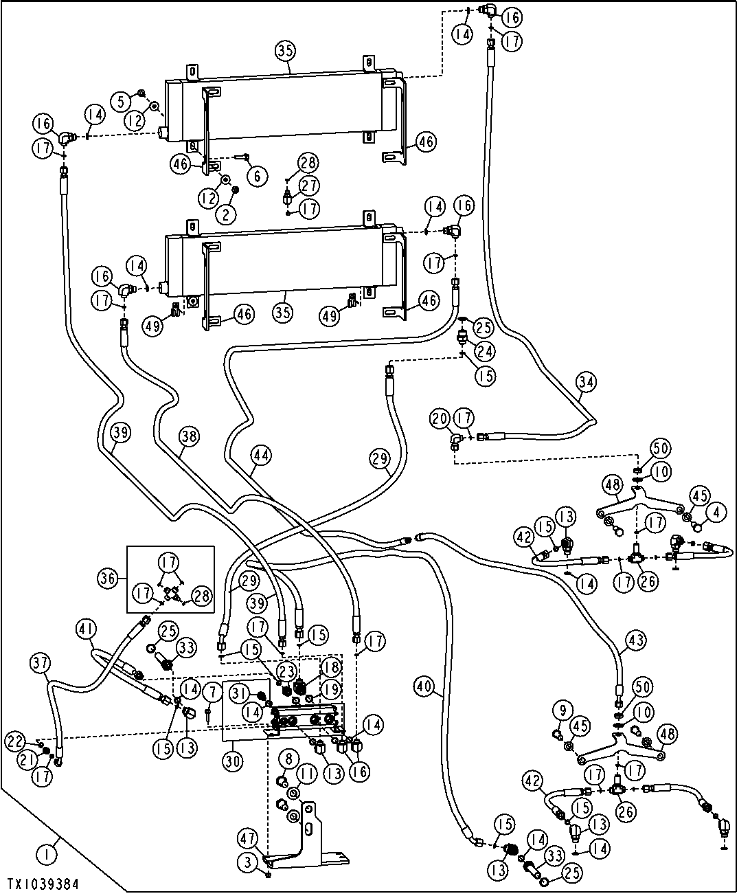 AXLE COOLER, HOSES AND FITTINGS (SN 611219-)