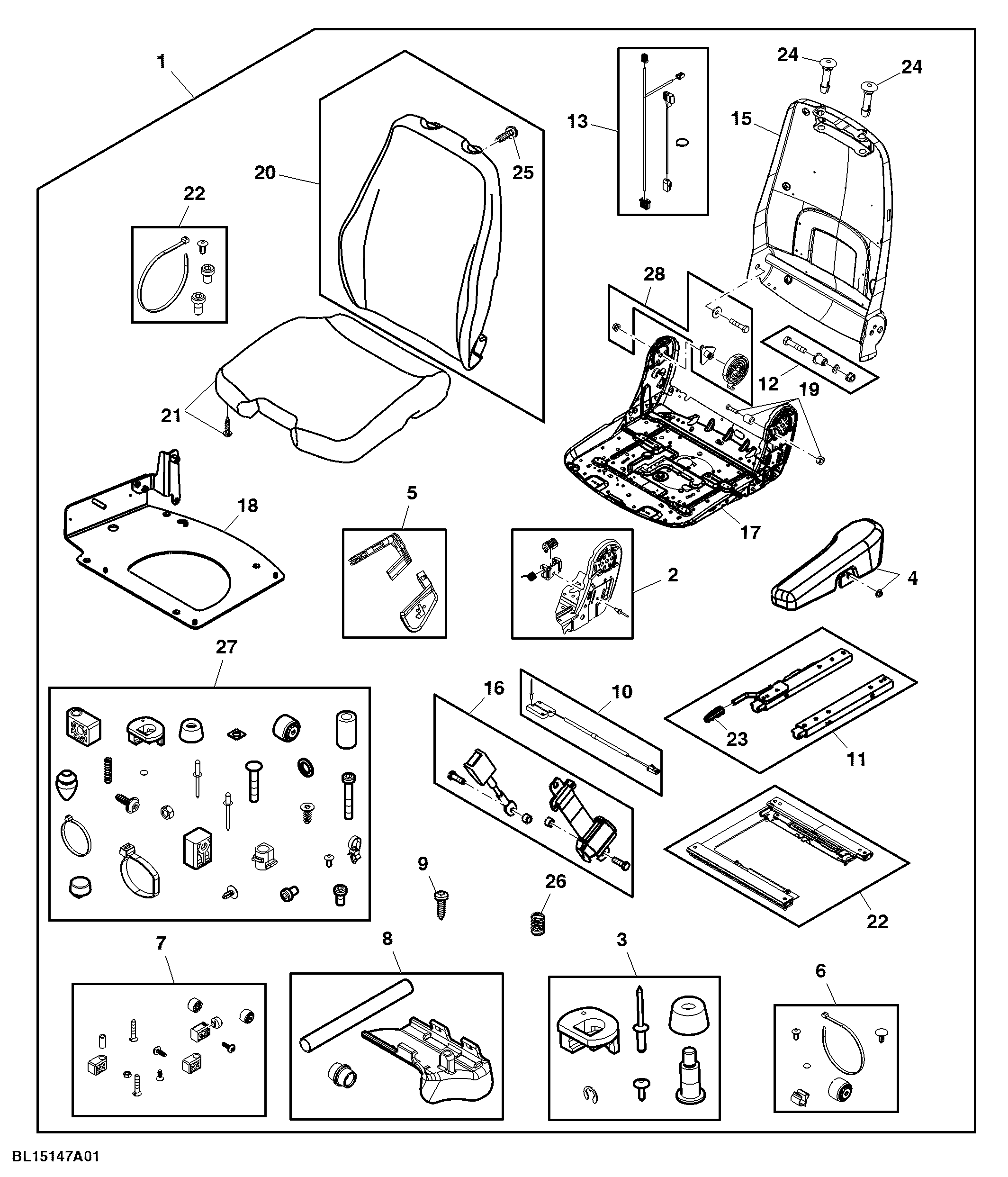 Driver Seat Assembly Parts, Upper Part, Basic (1/2)