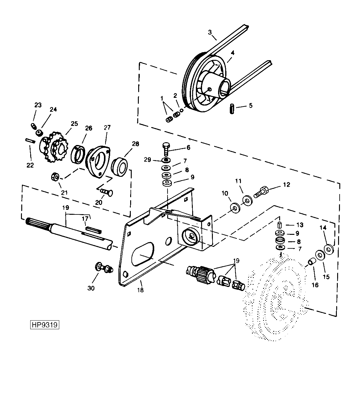 Front Drive Shaft, Sheave And Mountings, Fixed Speed with Reverser