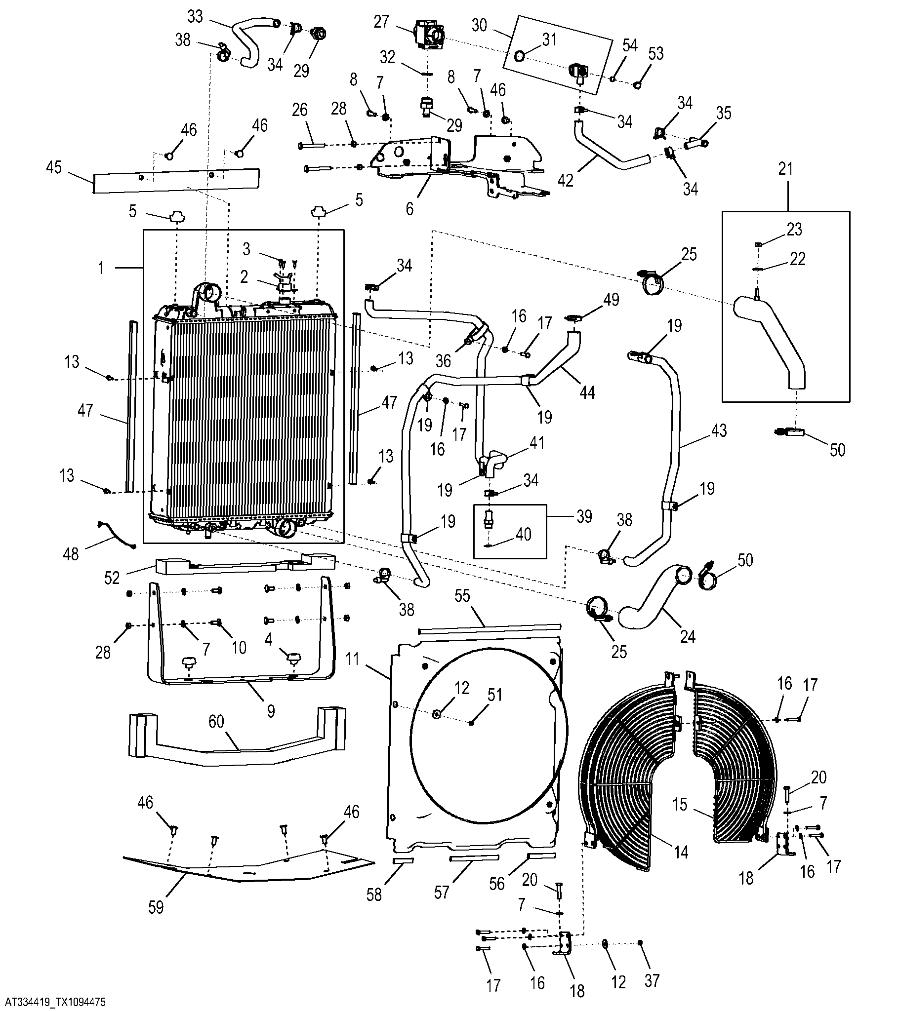 Radiator, Hoses, Fan Shroud, and Guard (Engine 4045HT054, 4045HL287-)