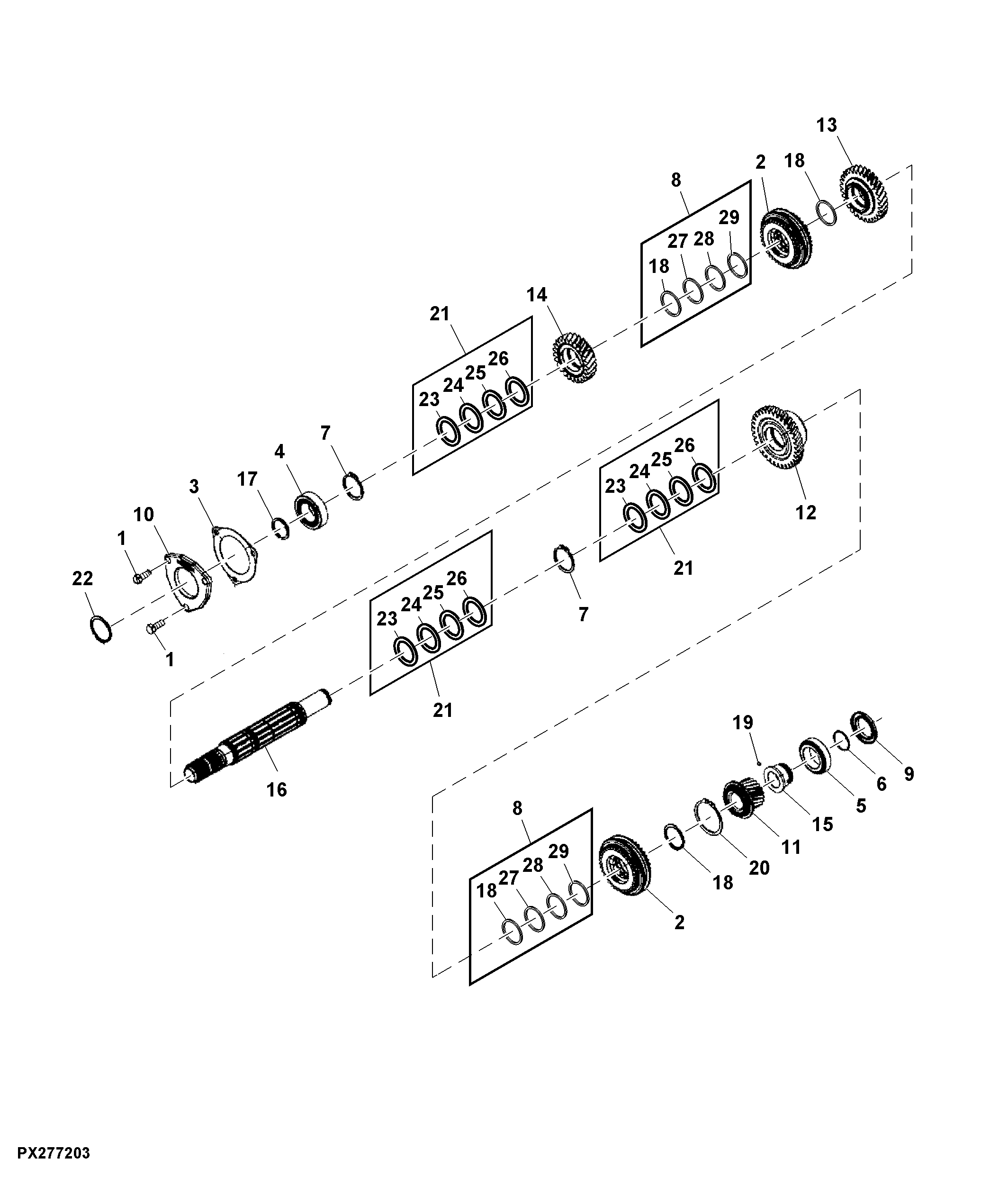 INPUT SHAFTS AND GEARS (SYNCHRONIZED MODELS)