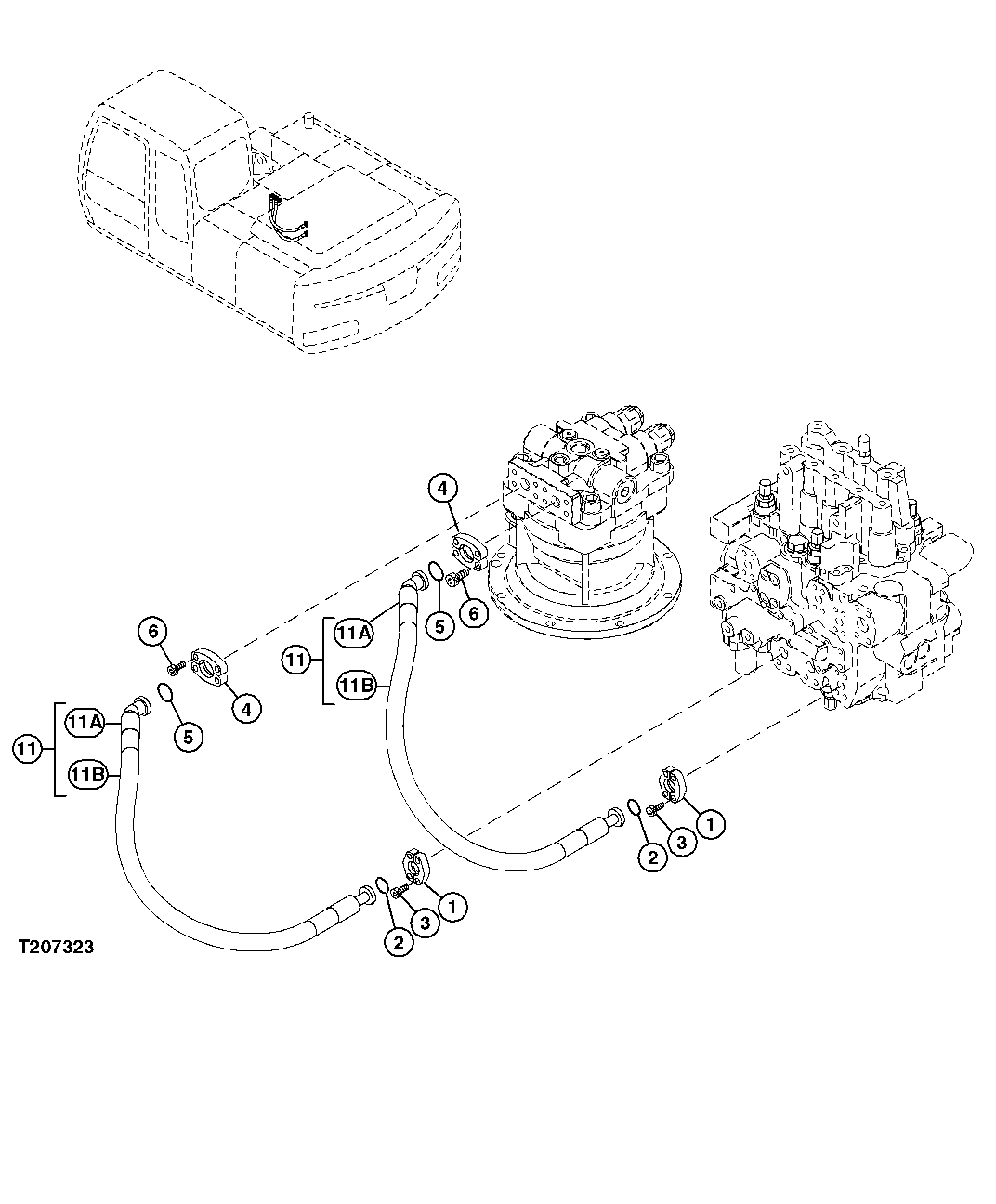 CONTROL VALVE HYDRAULIC LINES (CONTROL VALVE TO SWING MOTOR)
