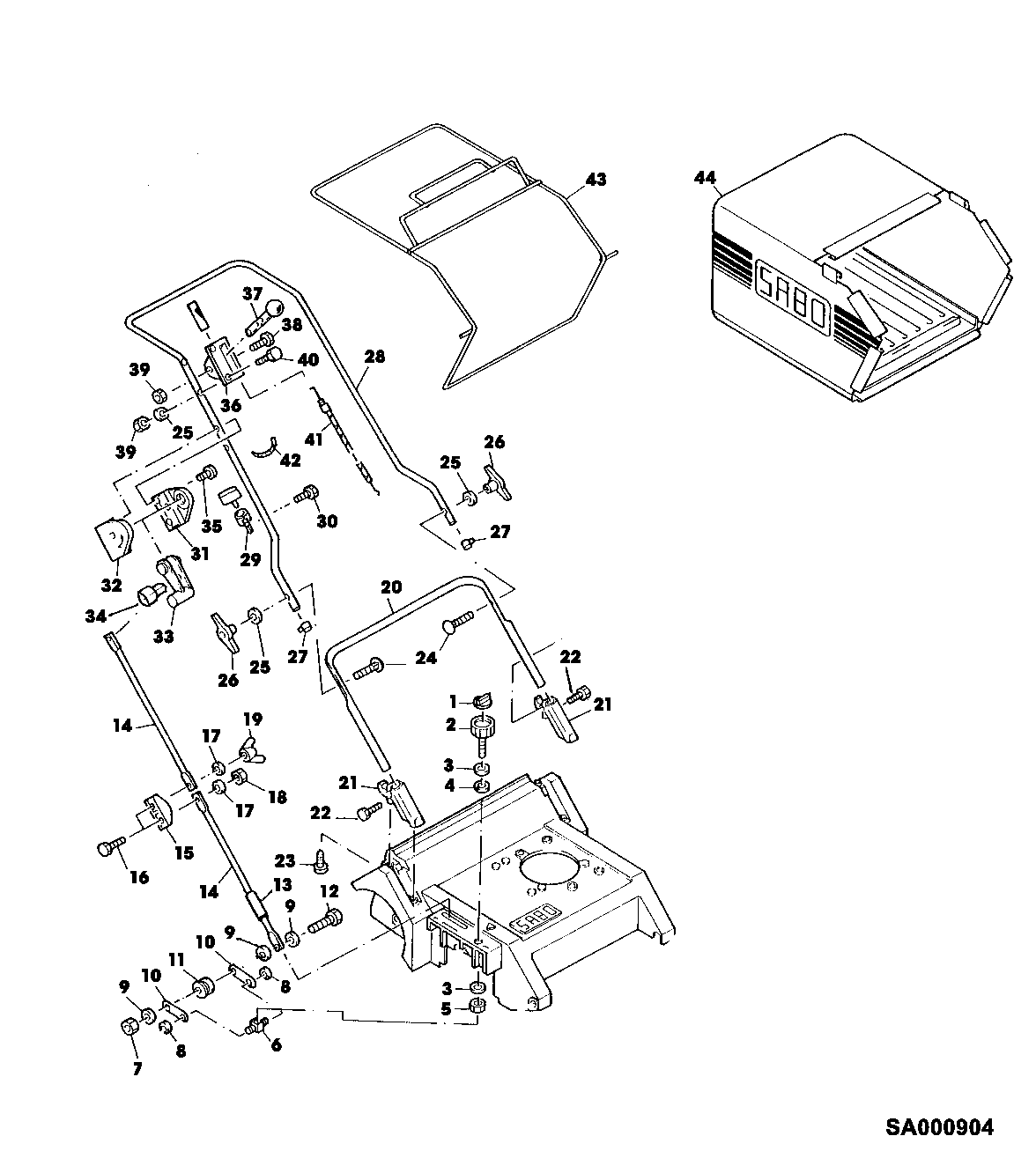 HANDLE, STARTER CONTROL, SHIFT LINKAGE, GRASS COLLECTOR