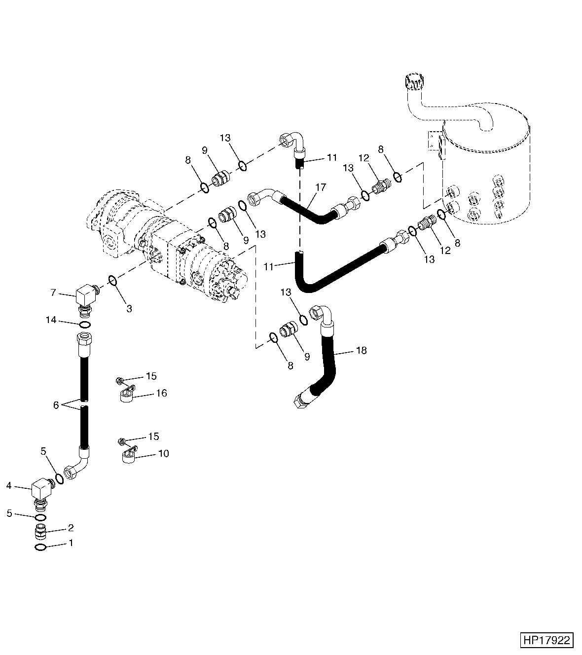 Suction and Return Hose, Main Hydraulic Pump