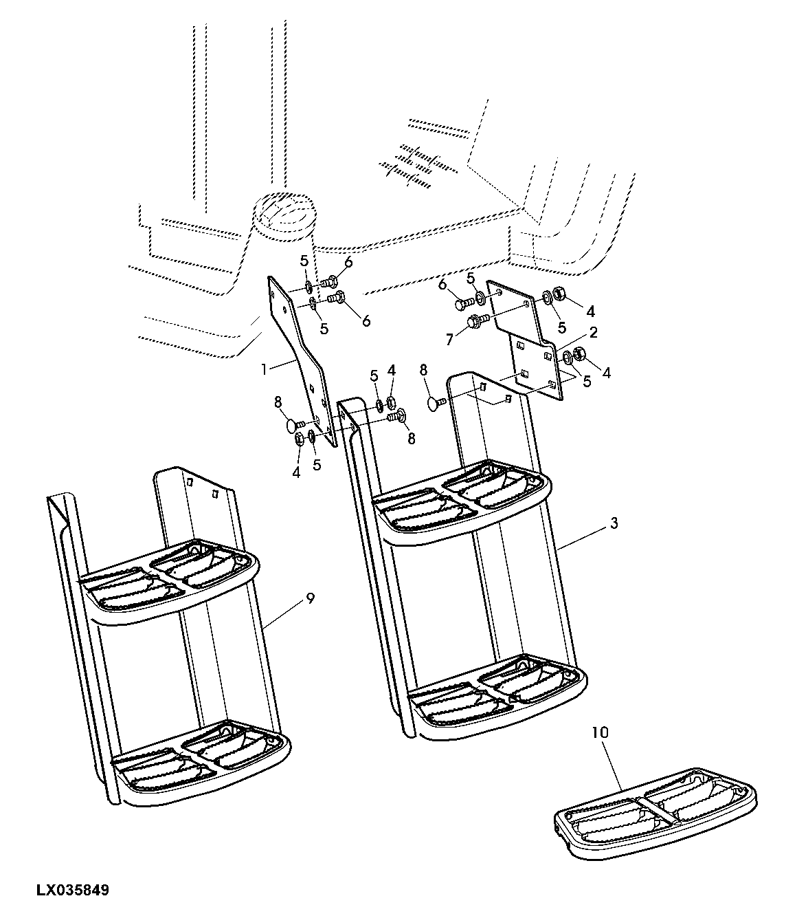 STEPS FOR OPEN OPERATOR'S STATION (STANDARD VERSION OR HIGH CLEARANCE)