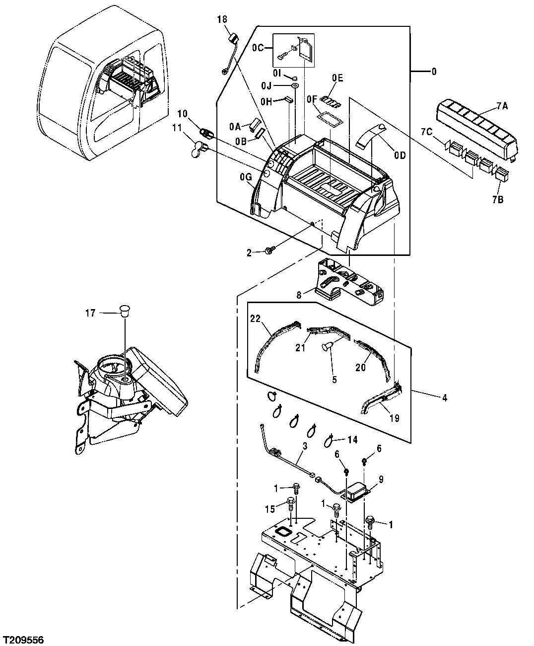 CAB REAR CONSOLE COVER, POWER SUPPLY, AND AIR DIFFUSER