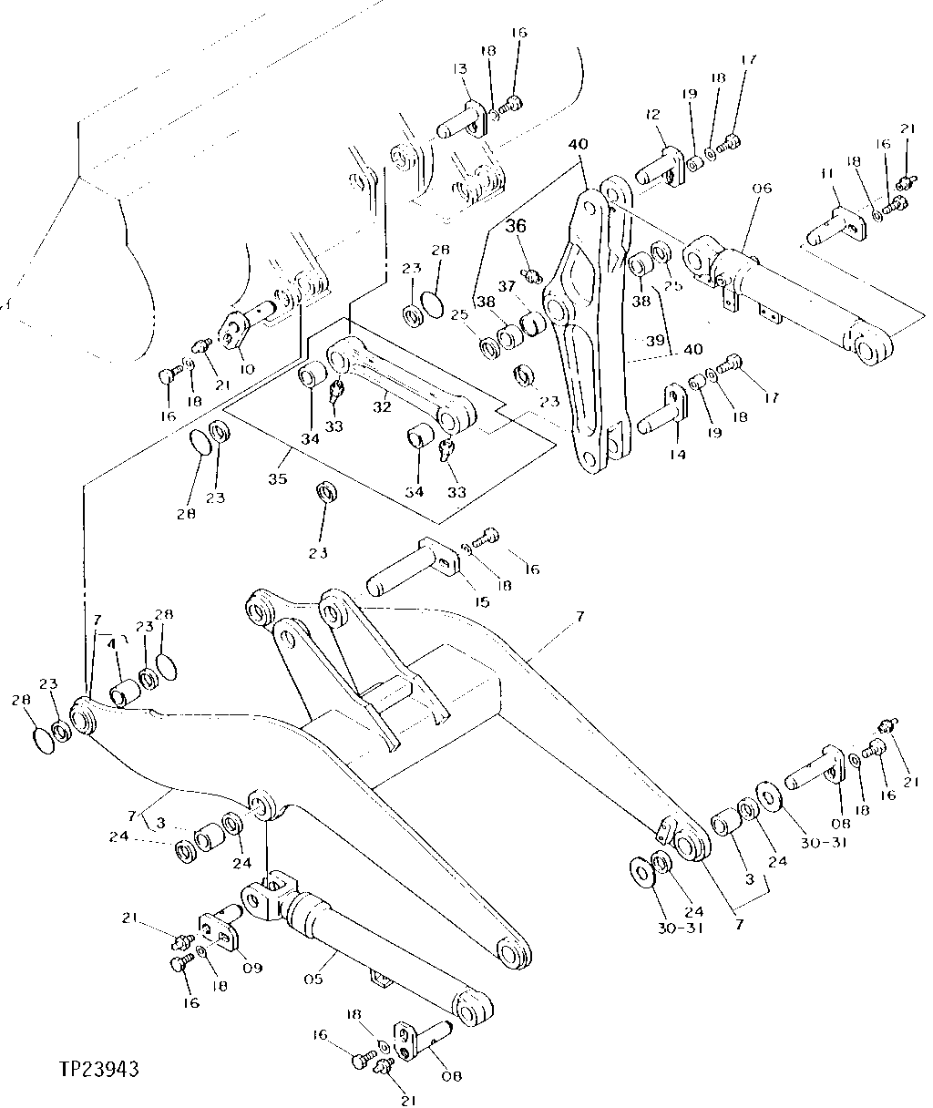 LOADER BOOM FRAME, LINKAGE, LIFT CYLINDER AND BUCKET CYLINDER