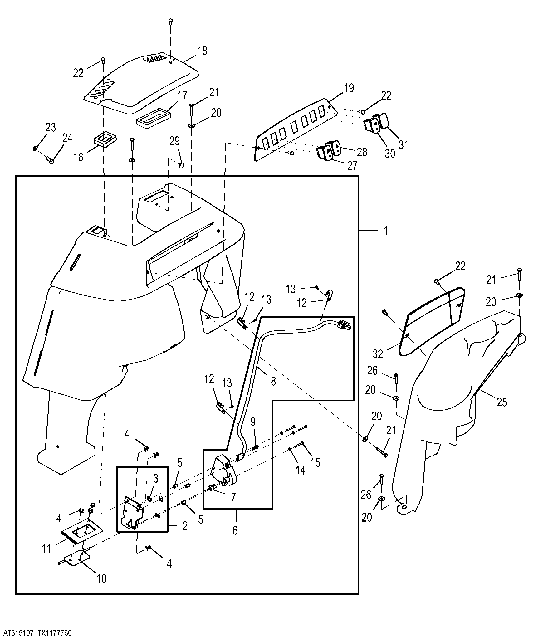 Front Console and EH Loader Control Cover, Cab
