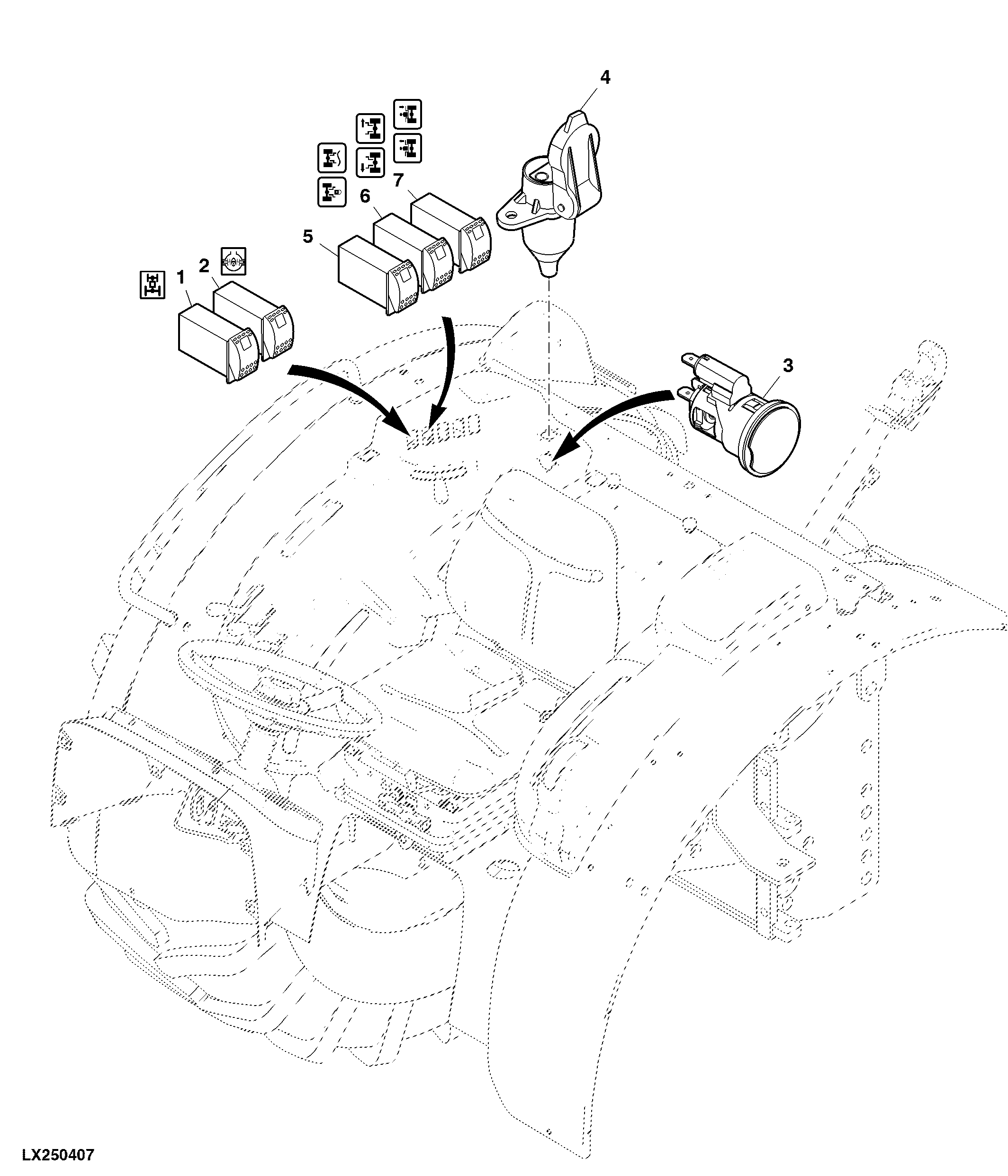 MFWD and Differential Lock Switch / Cigarette Lighter / Power Outlet Socket, Right Hand Console
