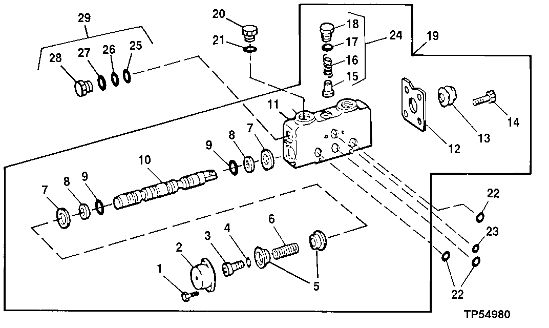 Backhoe Control Valve Auxiliary Section (With 5-Function Valve) (SN -796890 5-Function) (SN -798064 4-Function)