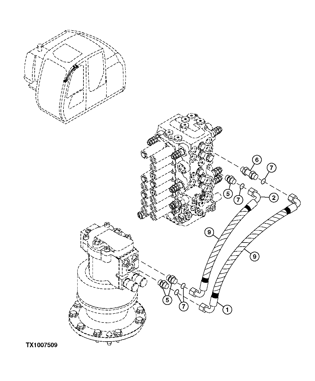 HYDRAULIC HOSES (CONTROL VALVE TO SWING MOTOR)