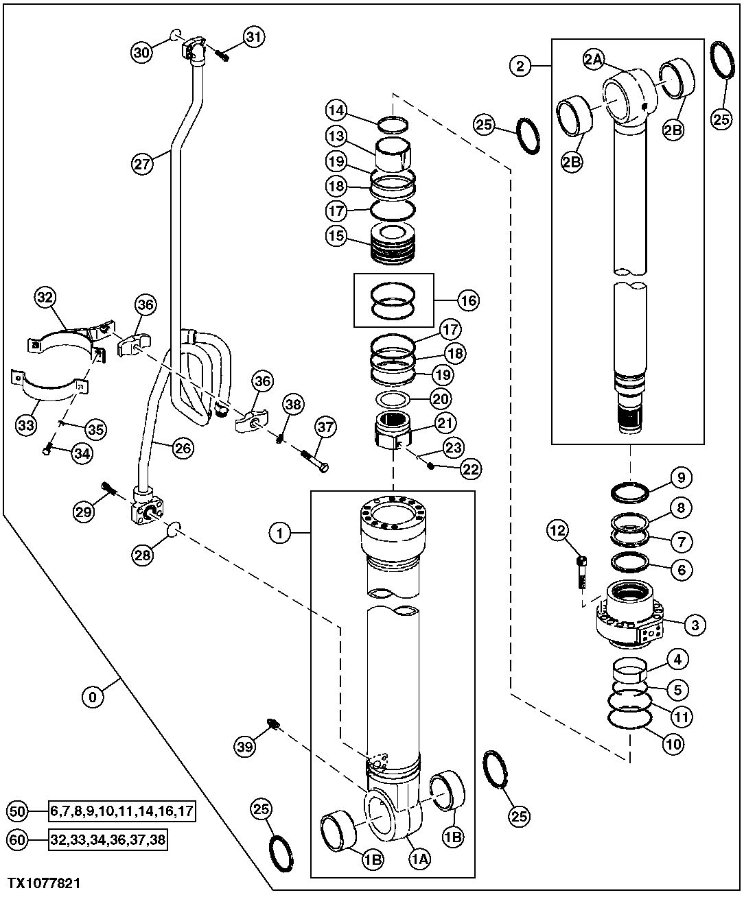 Left Boom Cylinder Components, Units Built After August 2003