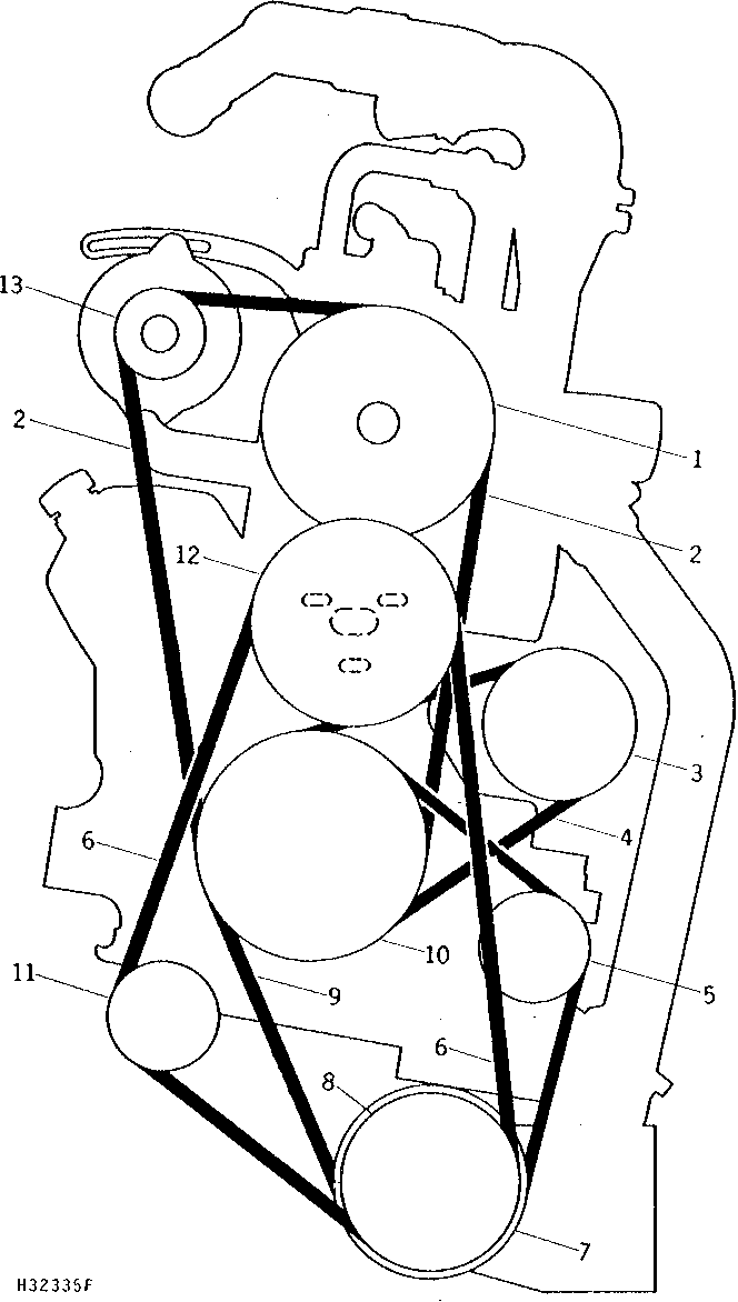 ENGINE RIGHT-HAND SIDE BELT, SHEAVES, AND TIGHTENERS