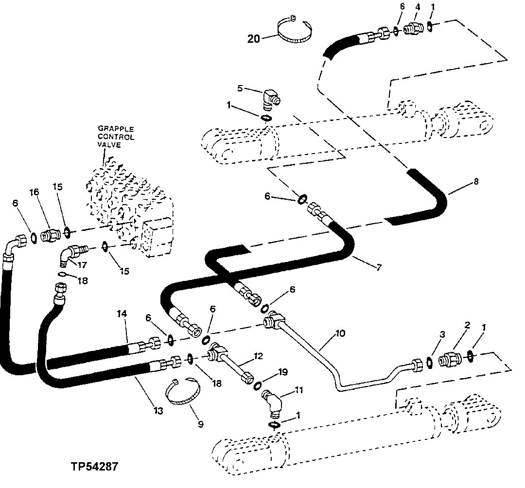 BLADE CYLINDER HOSES TO GRAPPLE CONTROL VALVE (SN -589479)