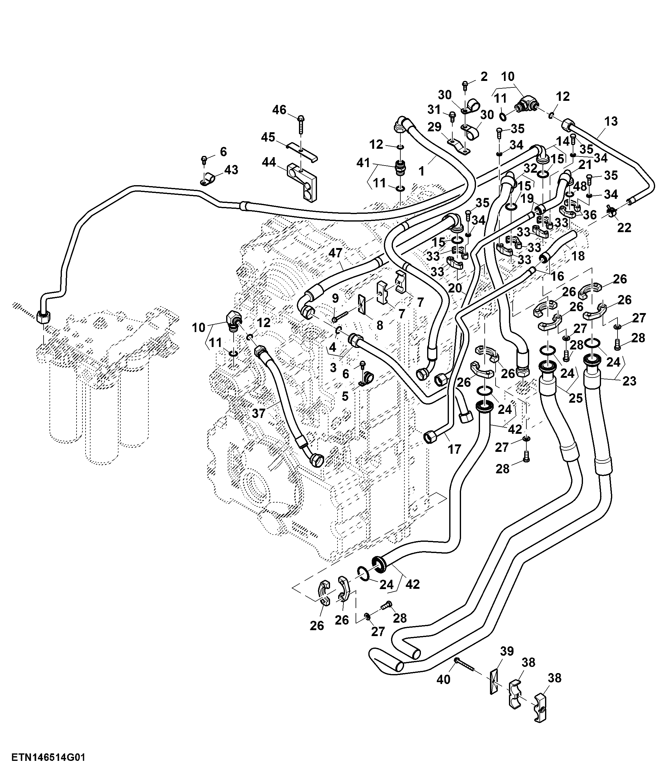 Hydraulic Pump Lines, High Flow, 90 cc and 85 cc Pump (For Scraper) (1/2) ( - 801464)