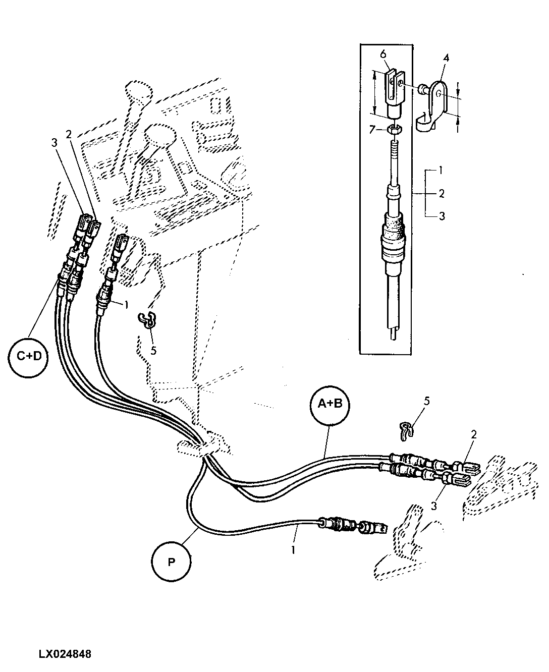 BOWDEN CABLES FOR RANGE SHIFT AND PARKING LOCK (POWRQUAD WITH REVERSER CONTROL AT STEERING COL.)