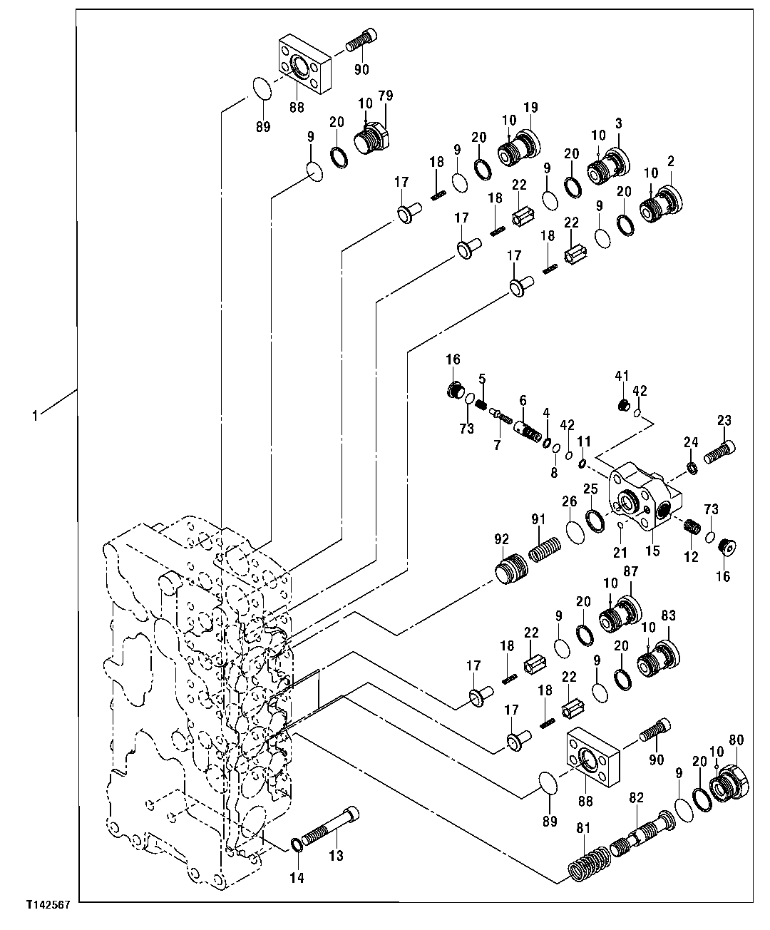 MAIN HYDRAULIC CONTROL VALVE (5-SPOOL SIDE)