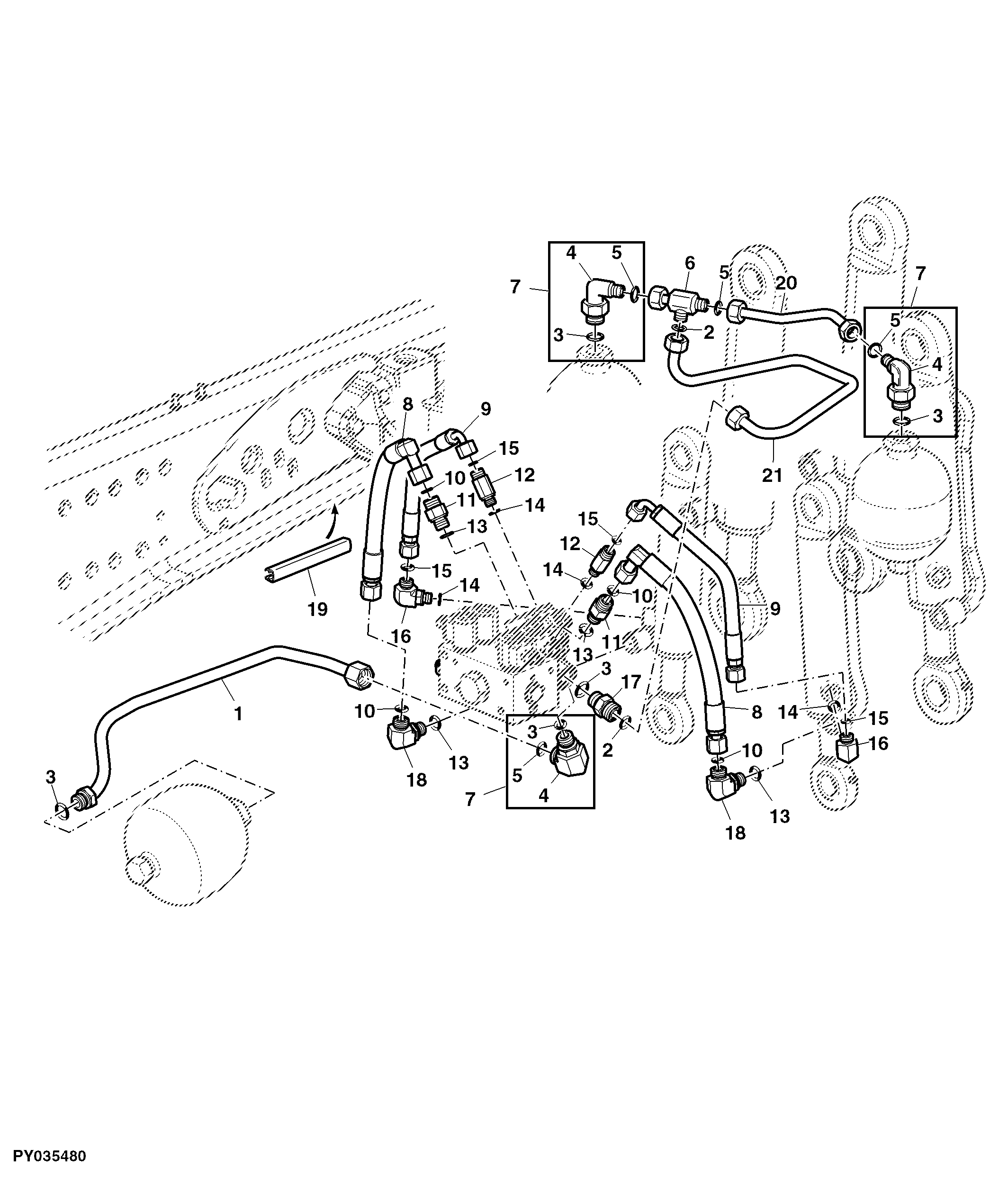 OIL LINES FROM CONTROL VALVE TO ACCUMULATOR (MFWD-AXLE WITH TLS)